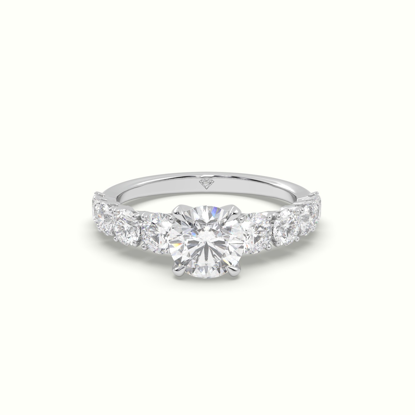 10K White Gold Classic Round Diamond Side-Stone Engagement Ring