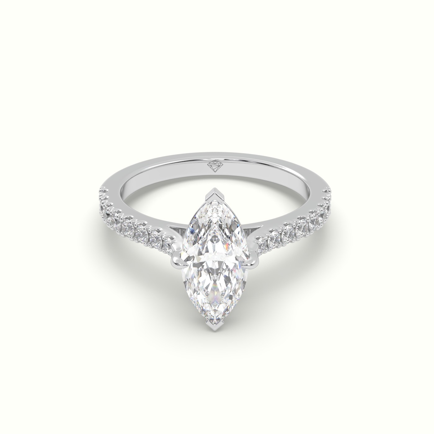 10K White Gold Pavé Marquise Diamond Engagement Ring with Side Stones