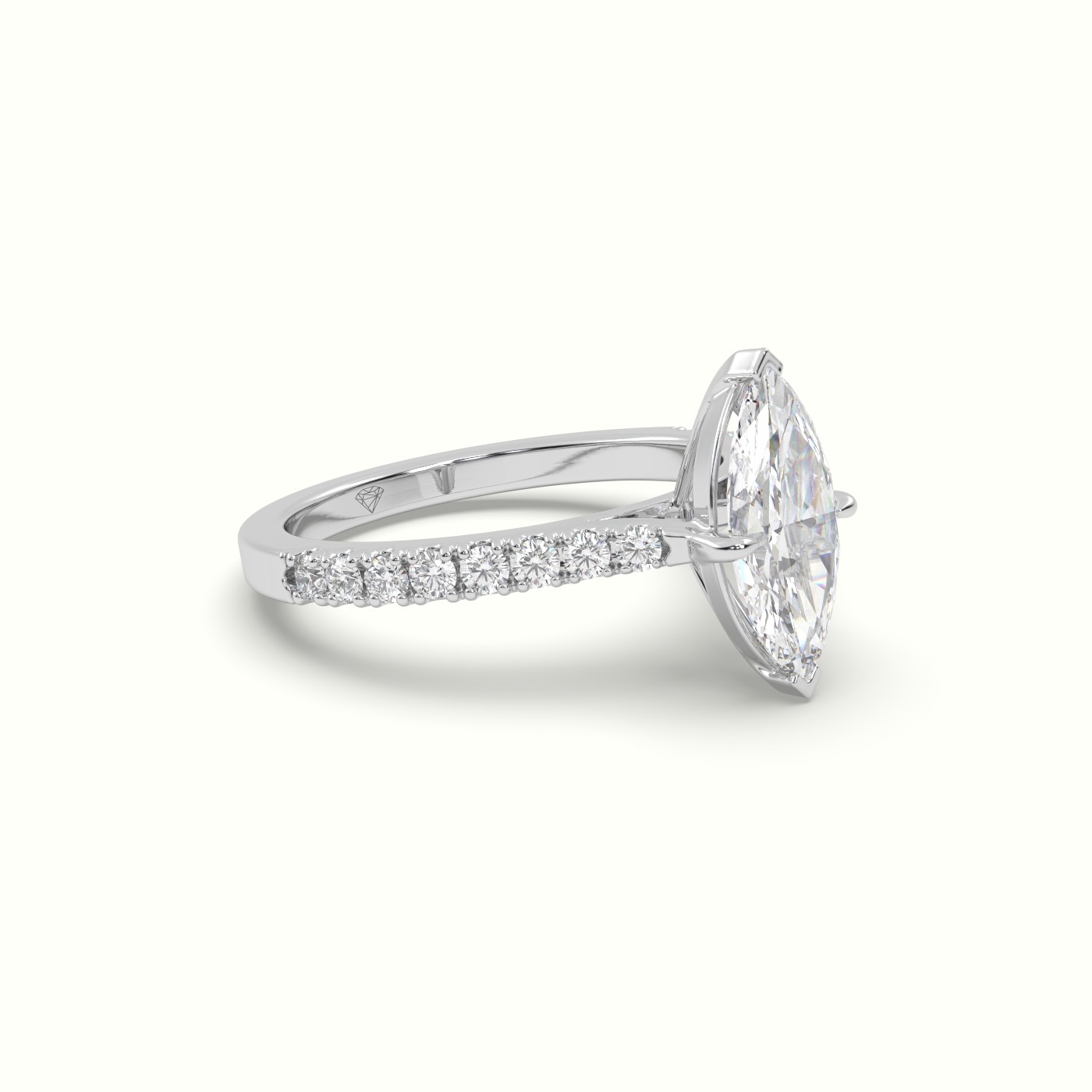 10K White Gold Pavé Marquise Diamond Engagement Ring with Side Stones