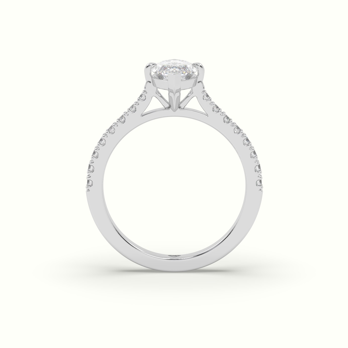 10K White Gold Pavé Marquise Diamond Engagement Ring with Side Stones