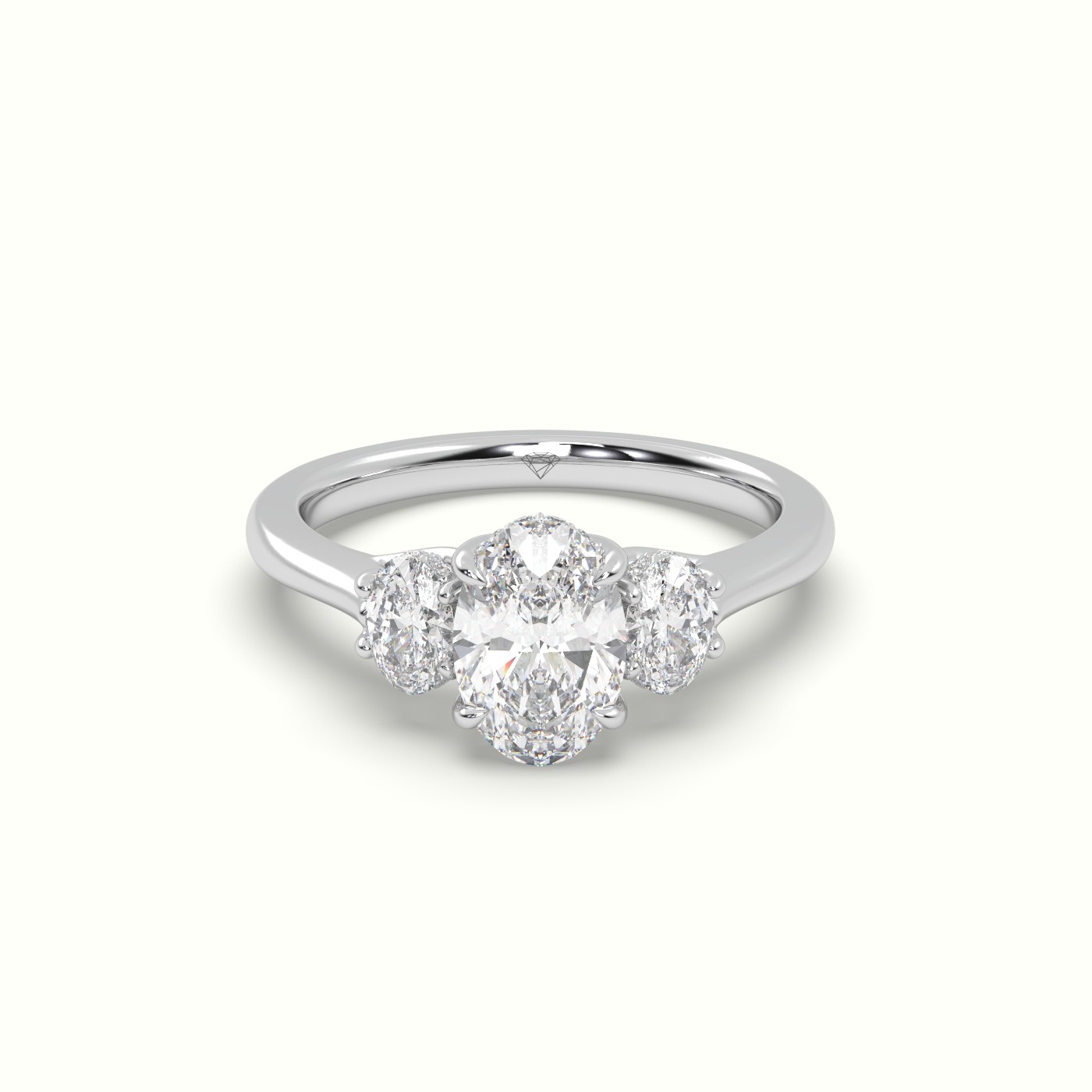 10K White Gold Oval Trilogy Diamond Engagement Ring