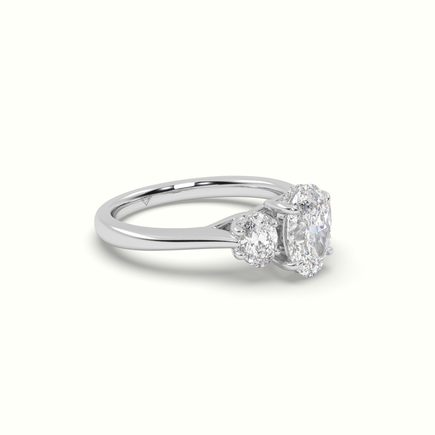 10K White Gold Oval Trilogy Diamond Engagement Ring