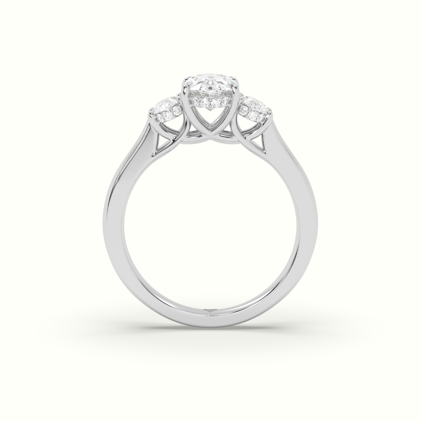 10K White Gold Oval Trilogy Diamond Engagement Ring