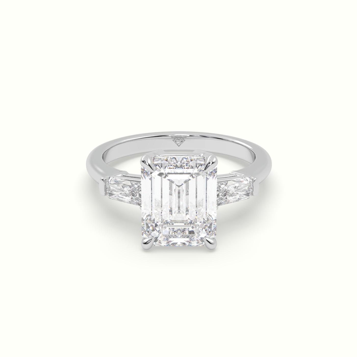 10K White Gold Emerald & Radiant Cut Diamond Trilogy Engagement Ring