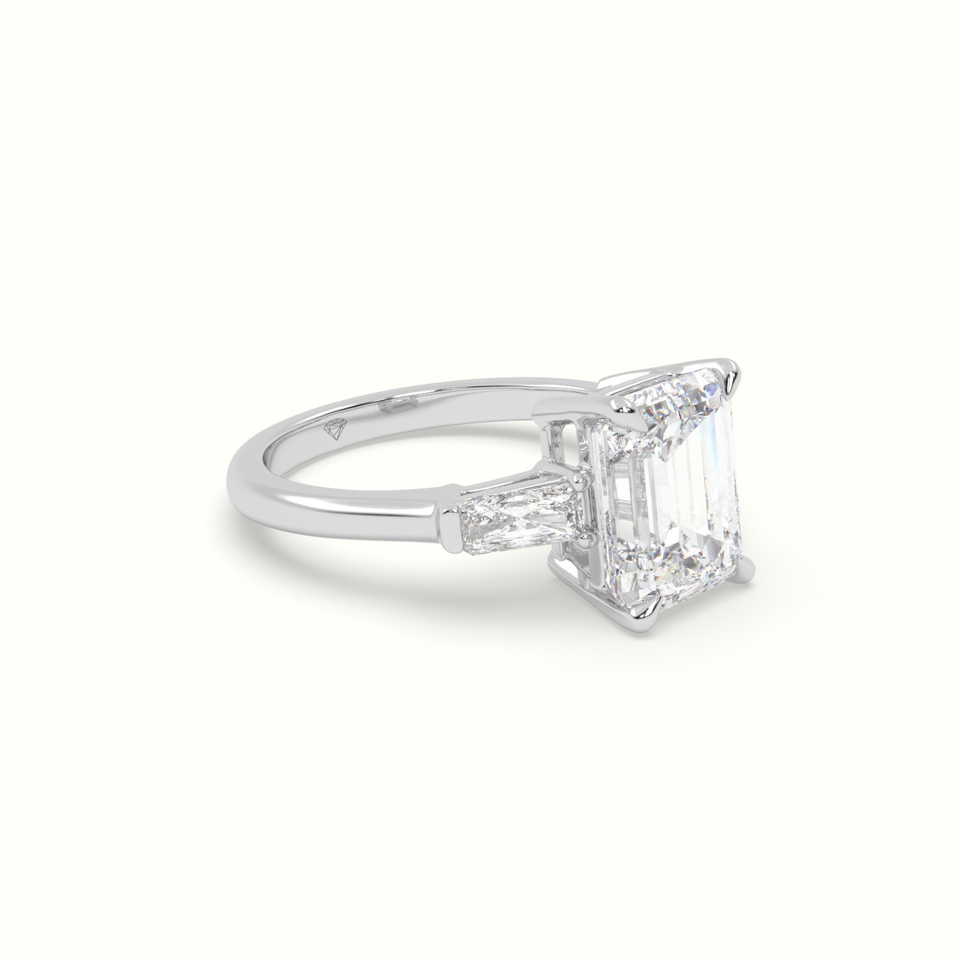 10K White Gold Emerald & Radiant Cut Diamond Trilogy Engagement Ring