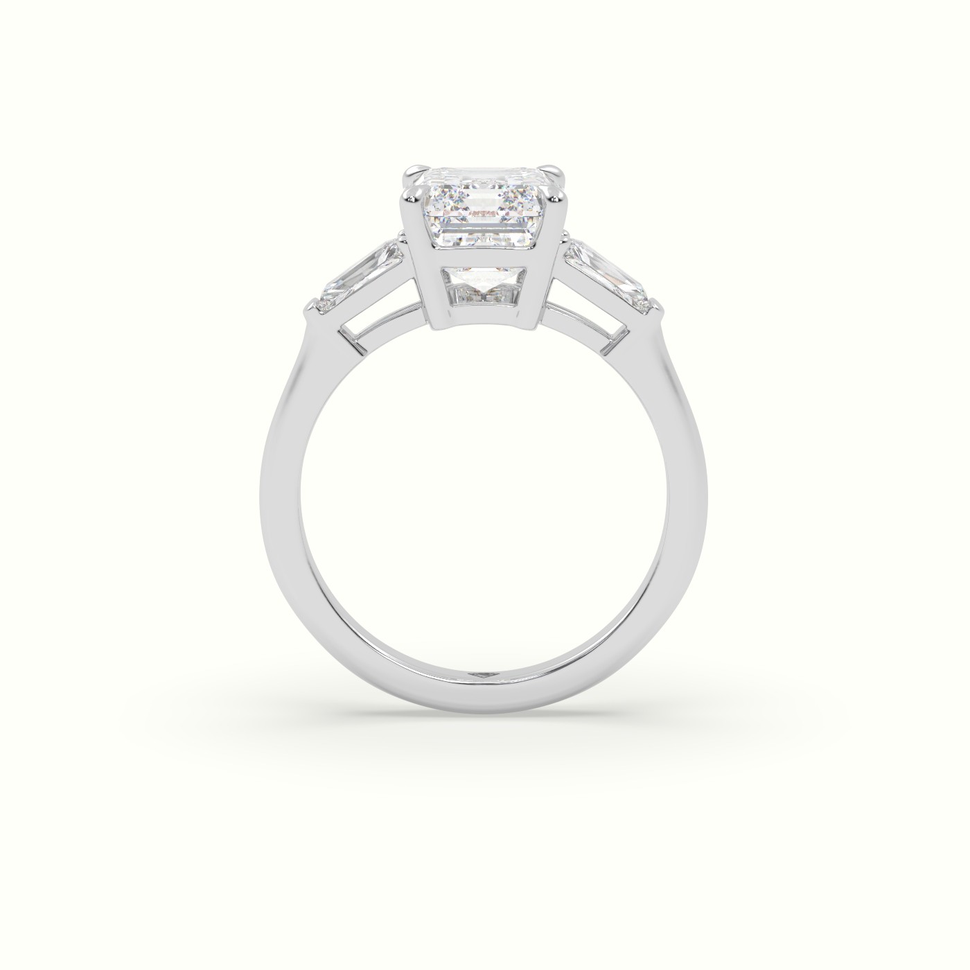 10K White Gold Emerald & Radiant Cut Diamond Trilogy Engagement Ring