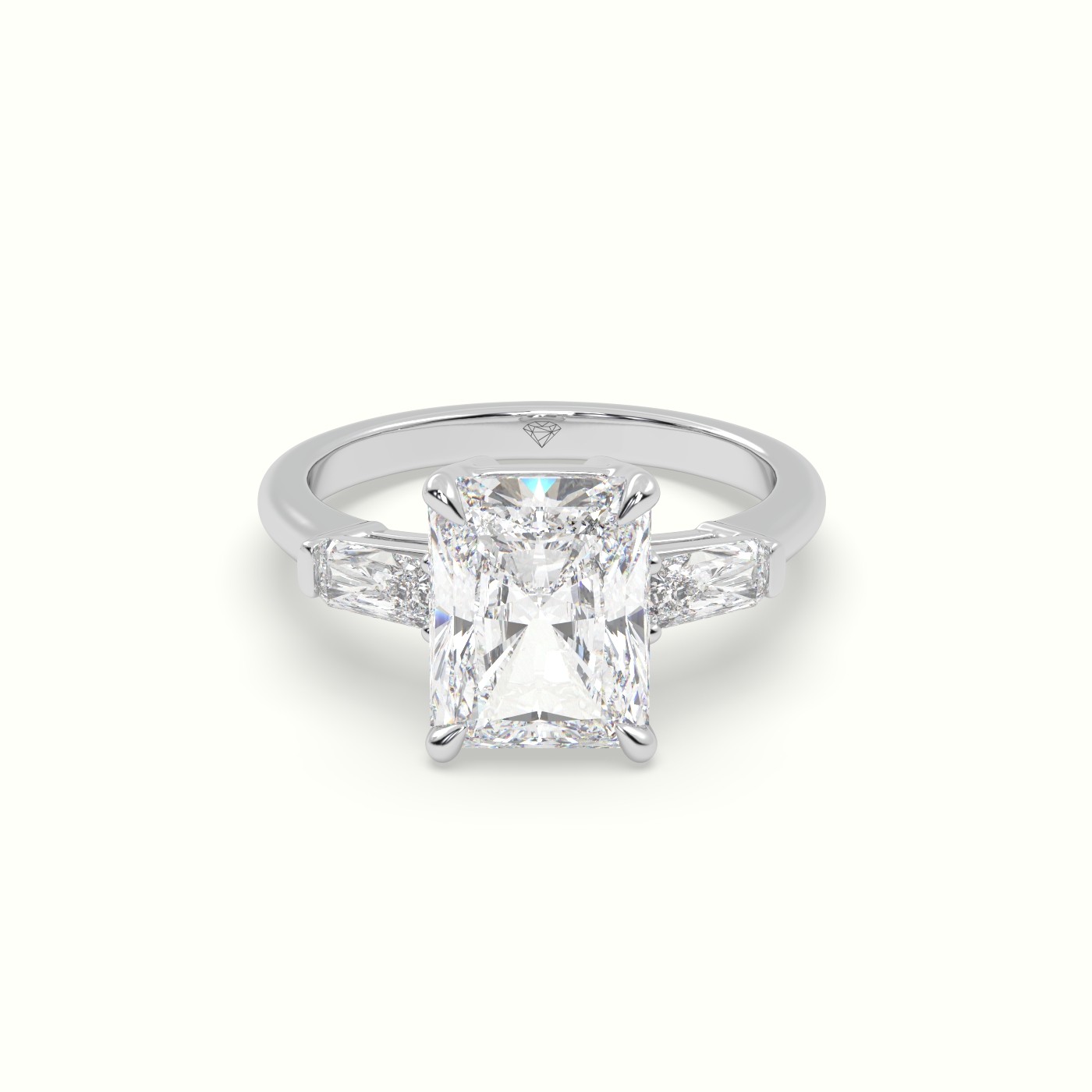 10K White Gold Radiant Trilogy Diamond Engagement Ring