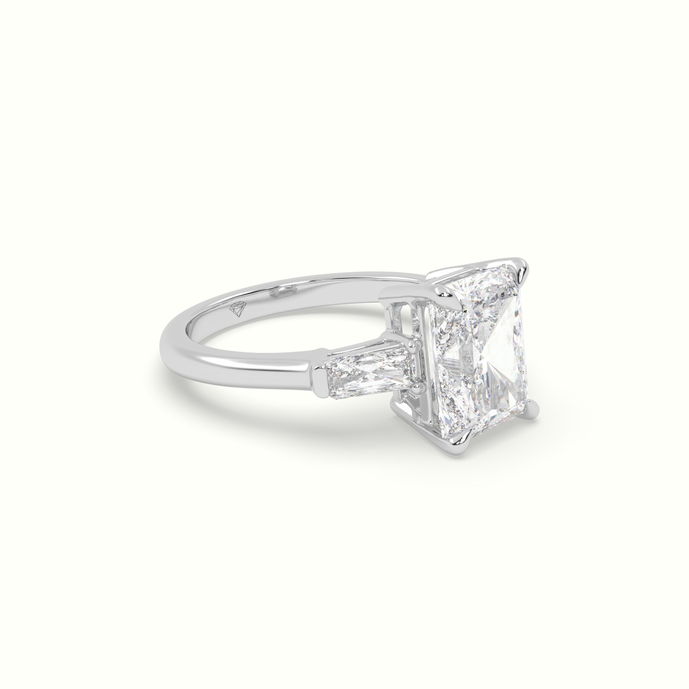 10K White Gold Radiant Trilogy Diamond Engagement Ring