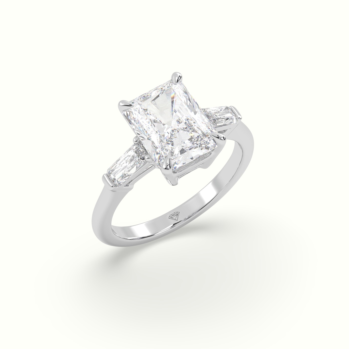 10K White Gold Radiant Trilogy Diamond Engagement Ring