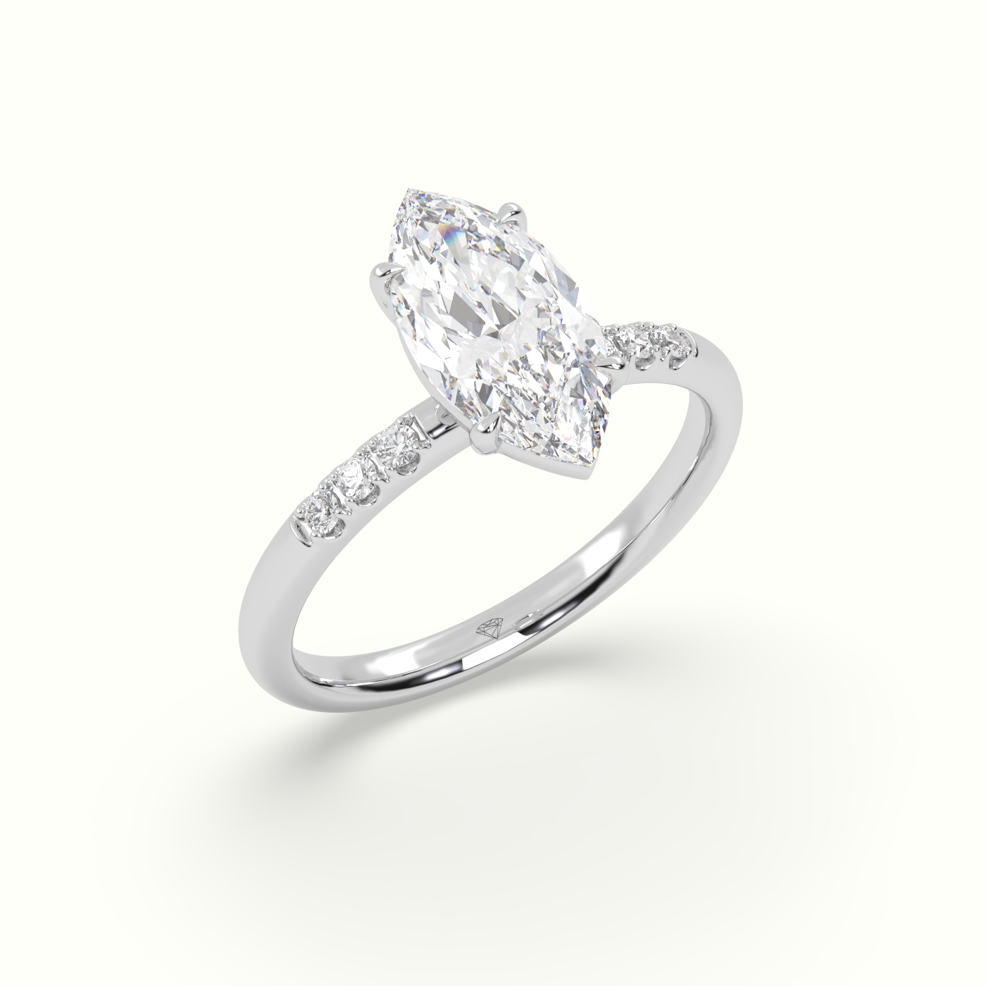 10K White Gold Marquise Cut Diamond Pave Engagement Ring