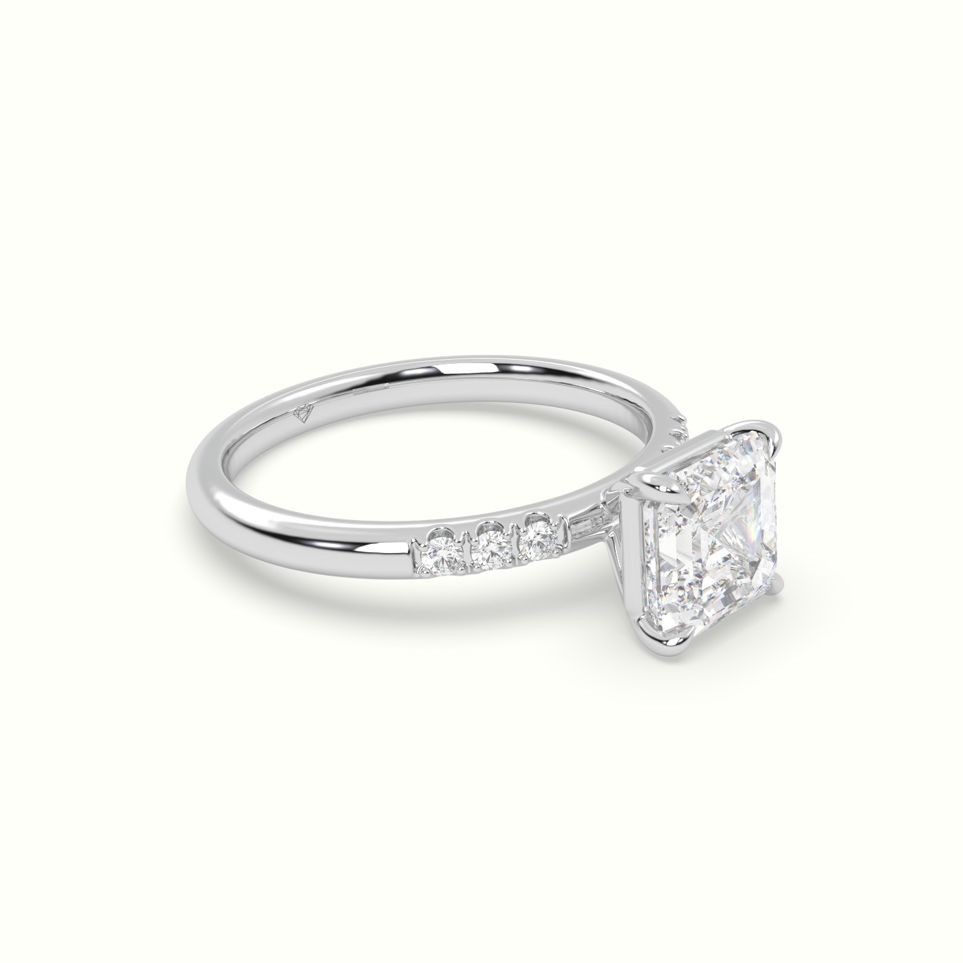 10K White Gold Asscher Cut Diamond Pave Engagement Ring
