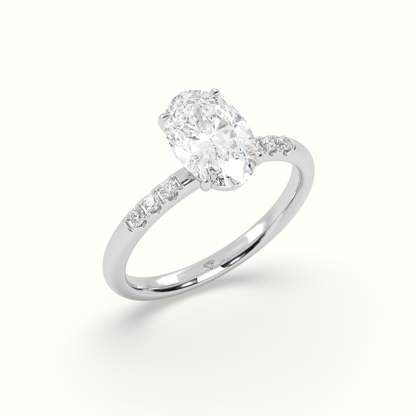 10K White Gold Oval Cut Diamond Pave Engagement Ring