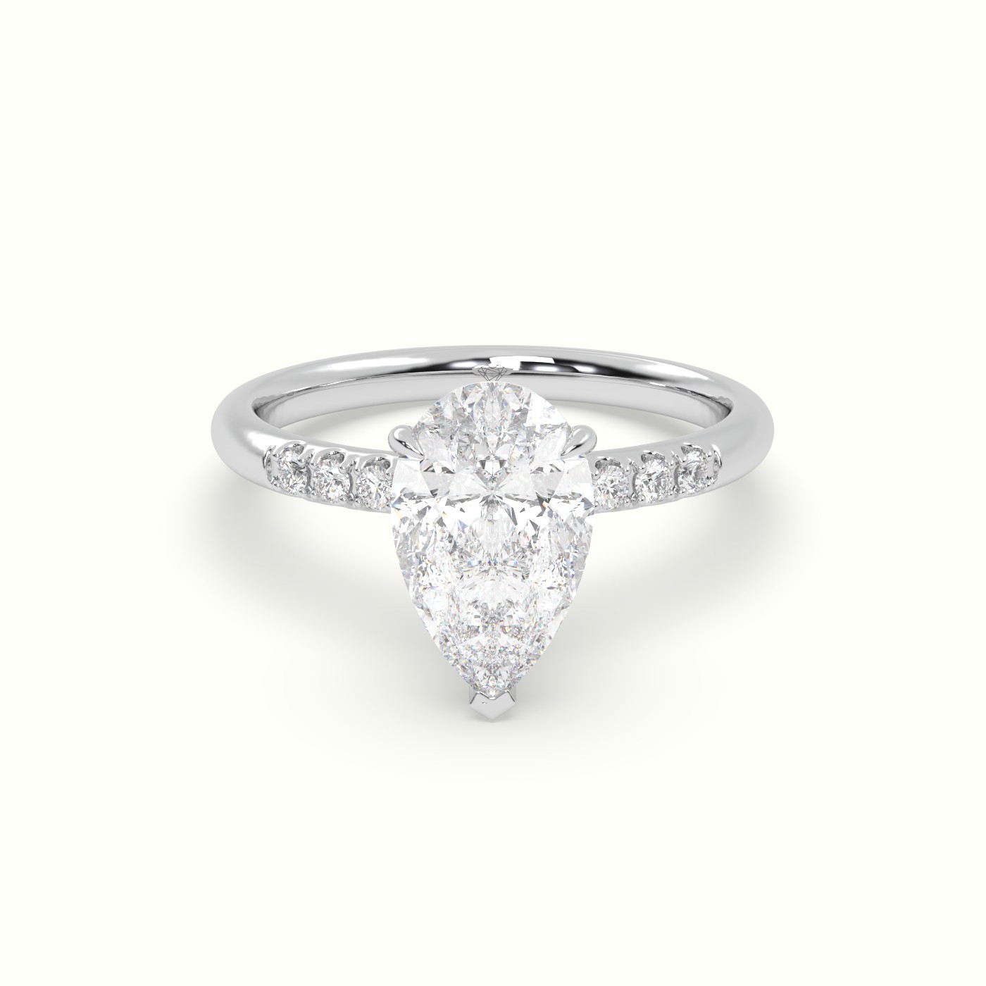 10K White Gold Pear Cut Diamond Pave Engagement Ring