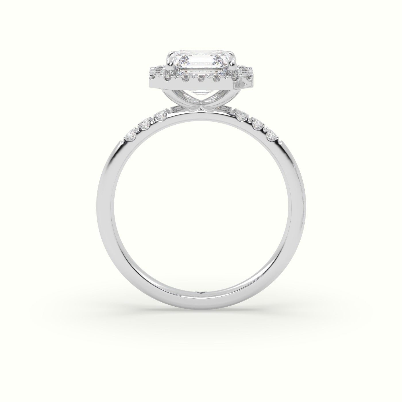 10K White Gold Asscher Cut Halo Diamond Engagement Ring