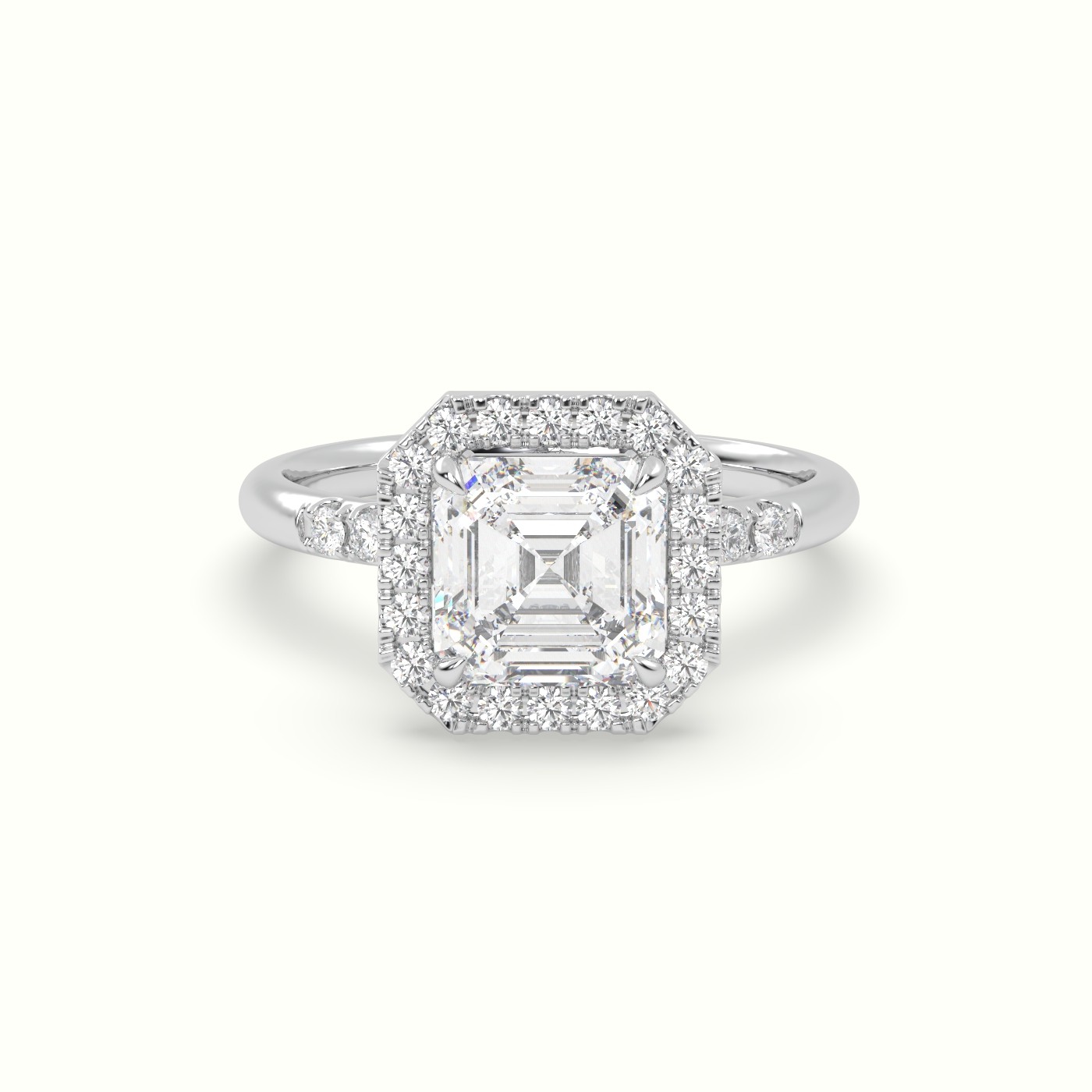 10K White Gold Asscher Cut Halo Diamond Engagement Ring