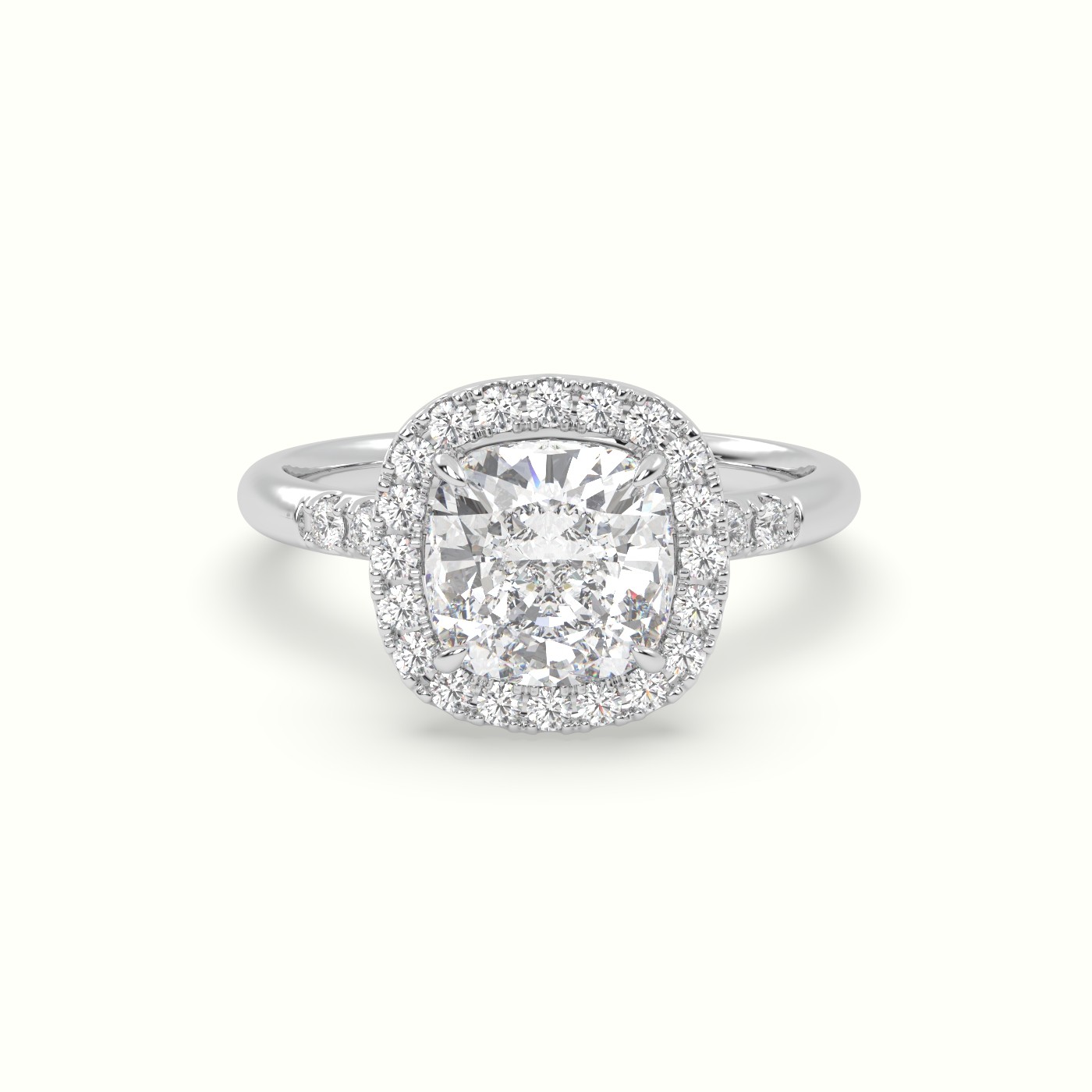 10K White Gold Cushion Cut Halo Diamond Engagement Ring