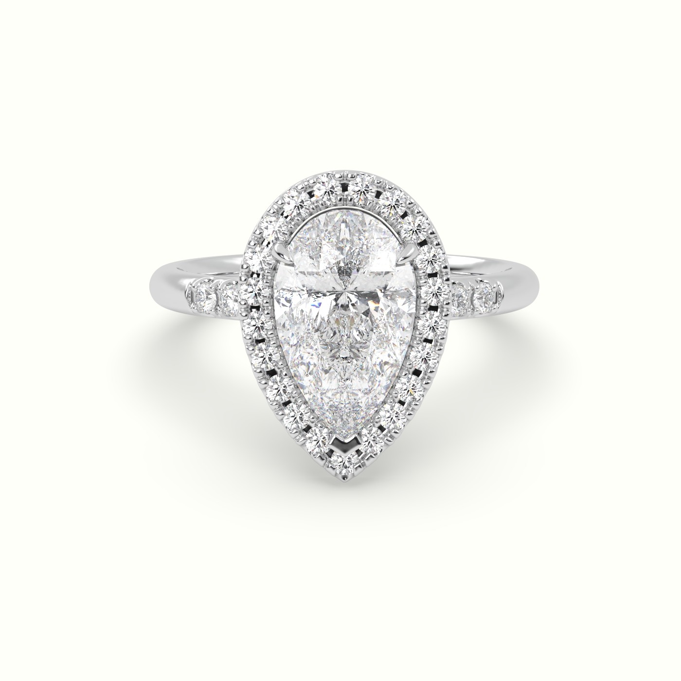10K White Gold Pear Cut Halo Diamond Engagement Ring