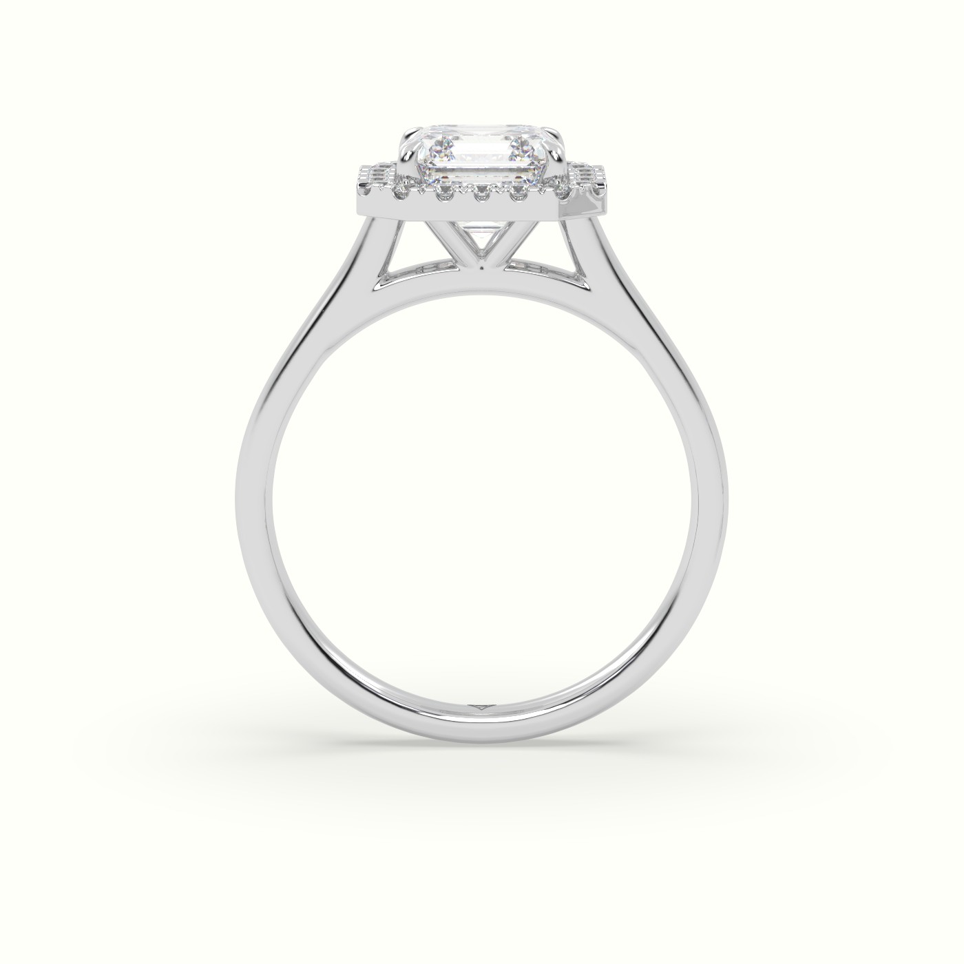 10K White Gold Asscher Cut Halo Diamond Engagement Ring