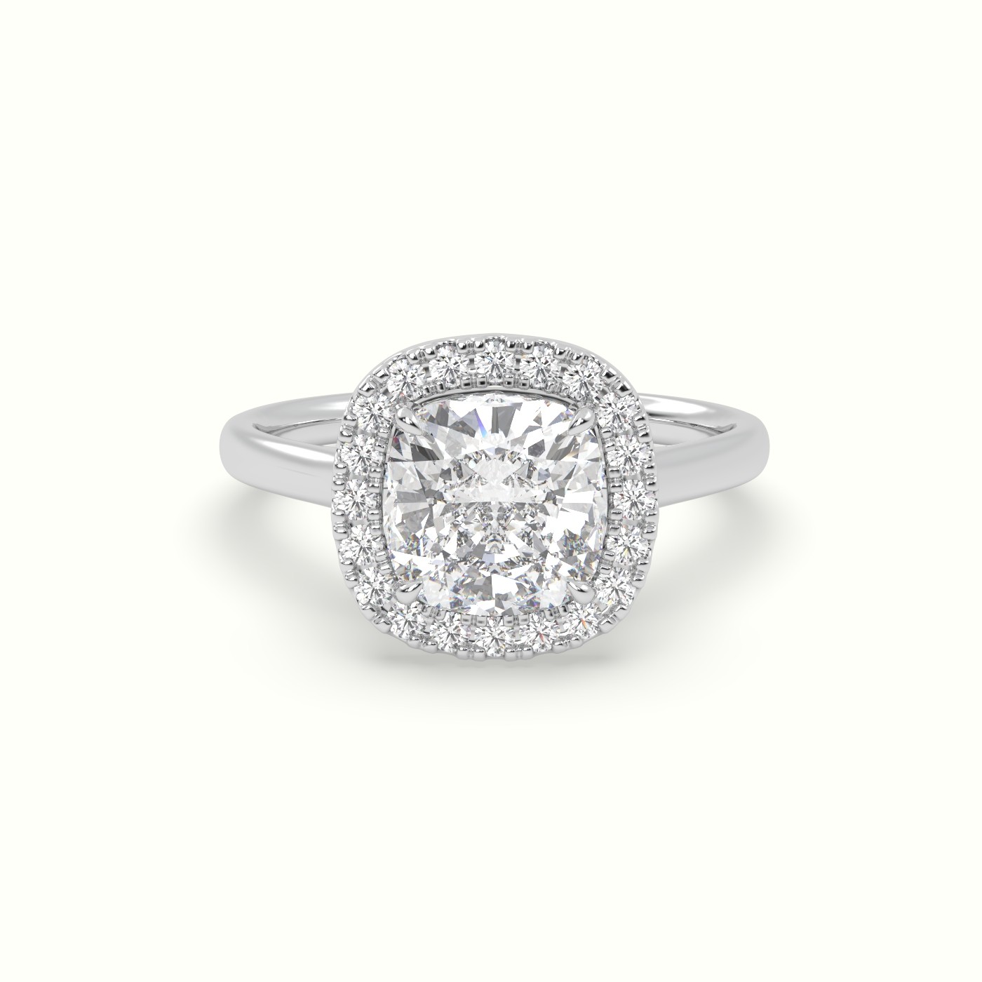10K White Gold Cushion Cut Halo Diamond Engagement Ring