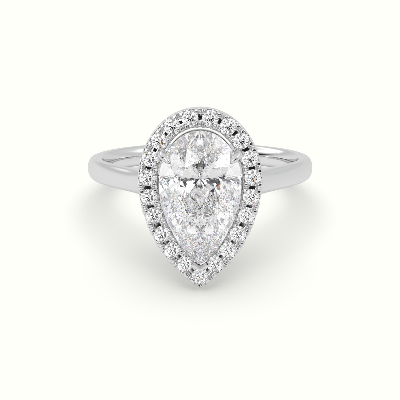 10K White Gold Pear Cut Halo Diamond Engagement Ring