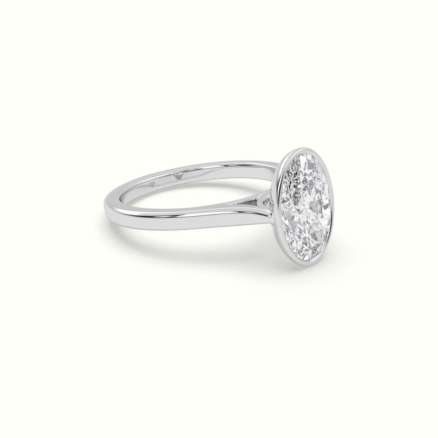 10K White Gold Oval Cut Diamond Bezel Set Engagement Ring