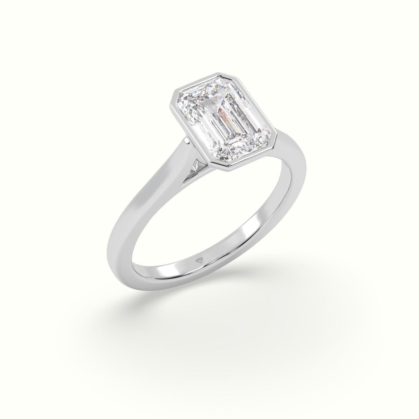10K White Gold Emerald Cut Diamond Bezel Set Engagement Ring