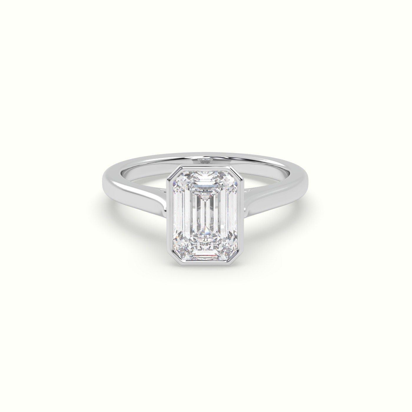 10K White Gold Emerald Cut Diamond Bezel Set Engagement Ring