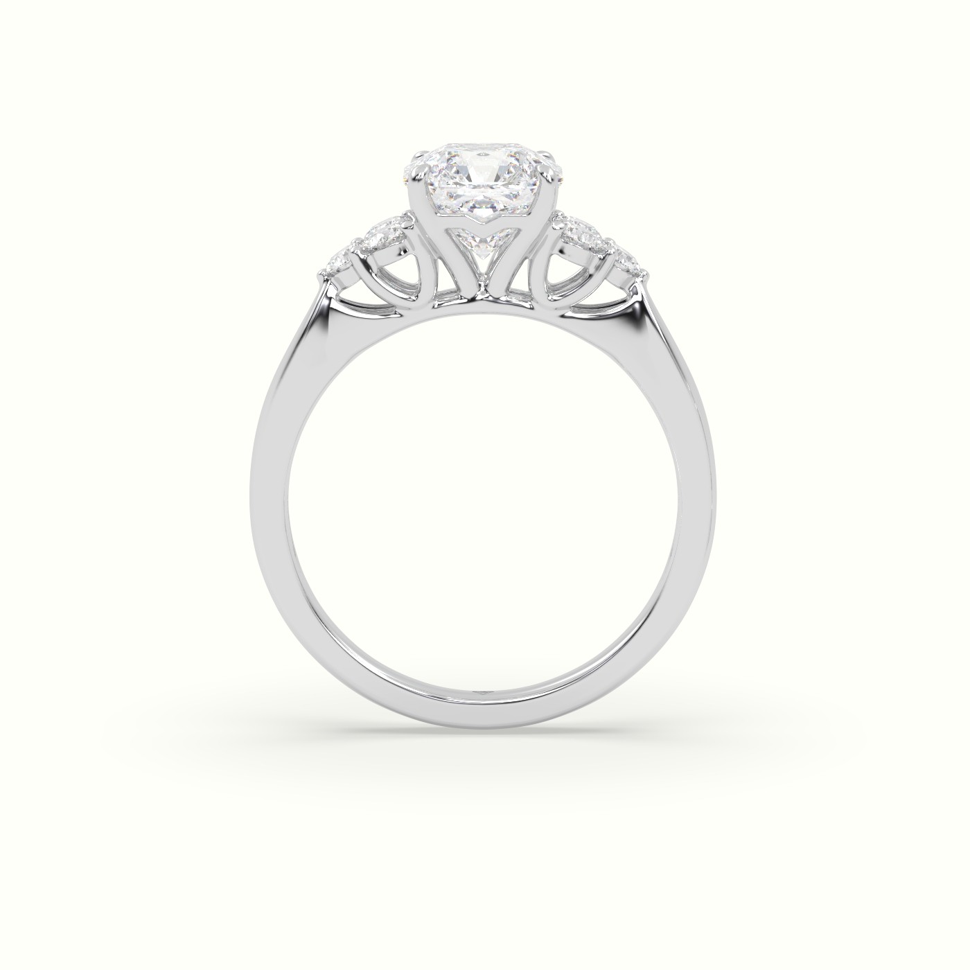 10K White Gold Asscher Cut Diamond Side Stone Engagement Ring