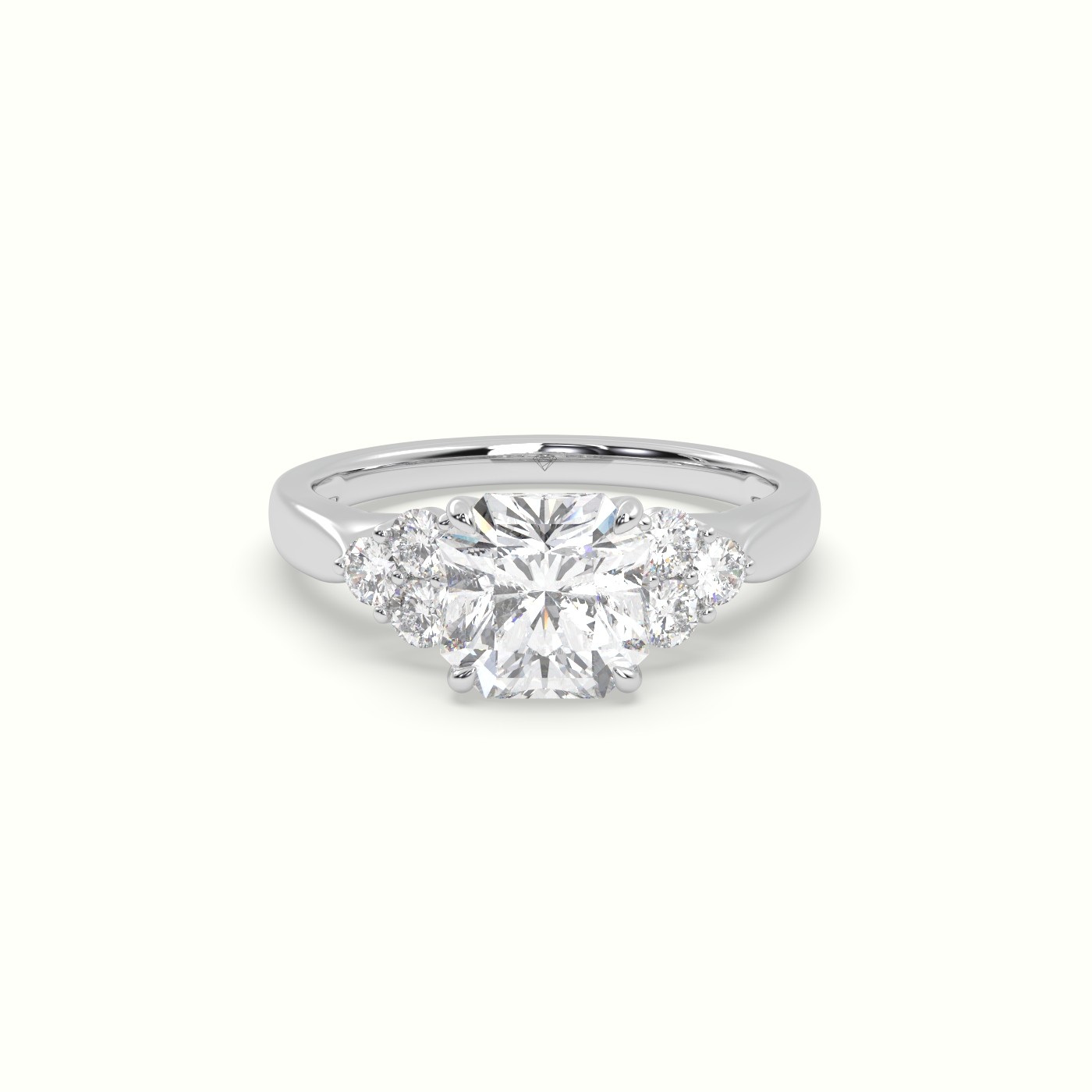 10K White Gold Asscher Cut Diamond Side Stone Engagement Ring