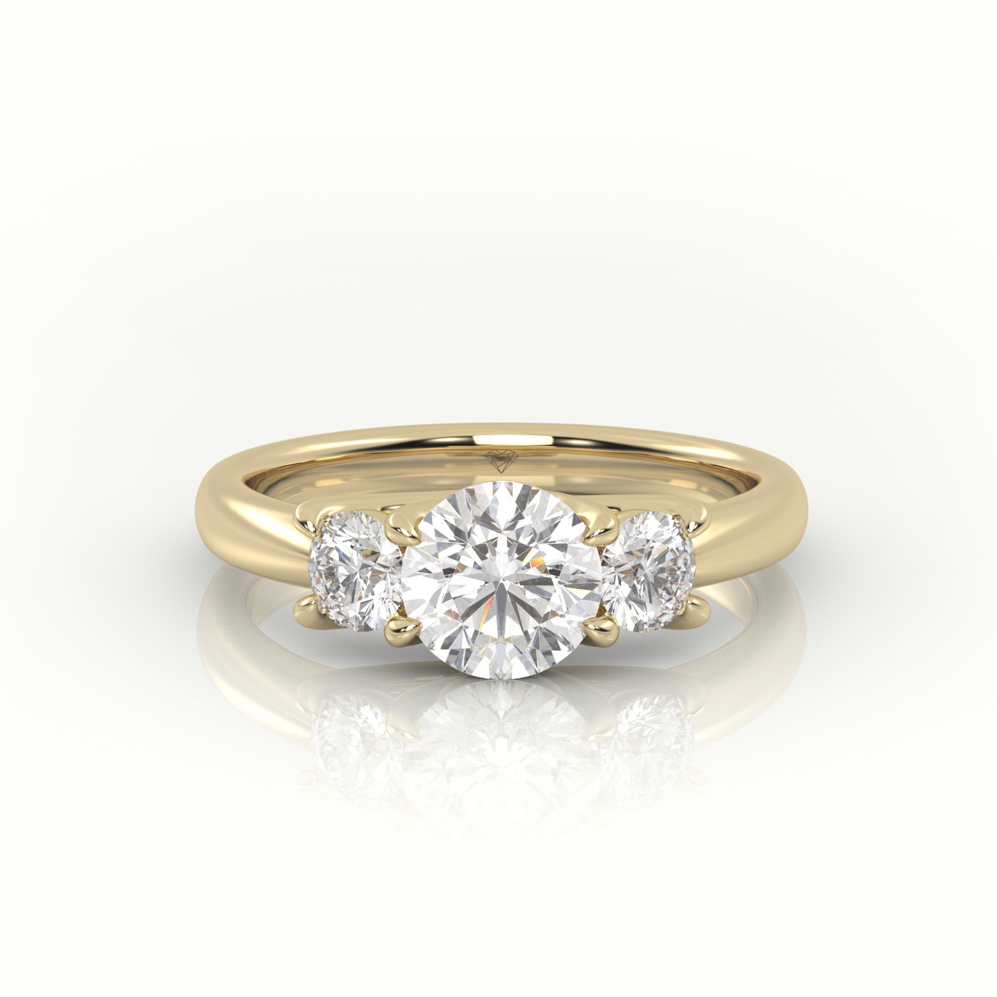 18K YELLOW GOLD ROUND CUT DIAMOND 4 PRONGS SIDE STONES ENGAGEMENT RING