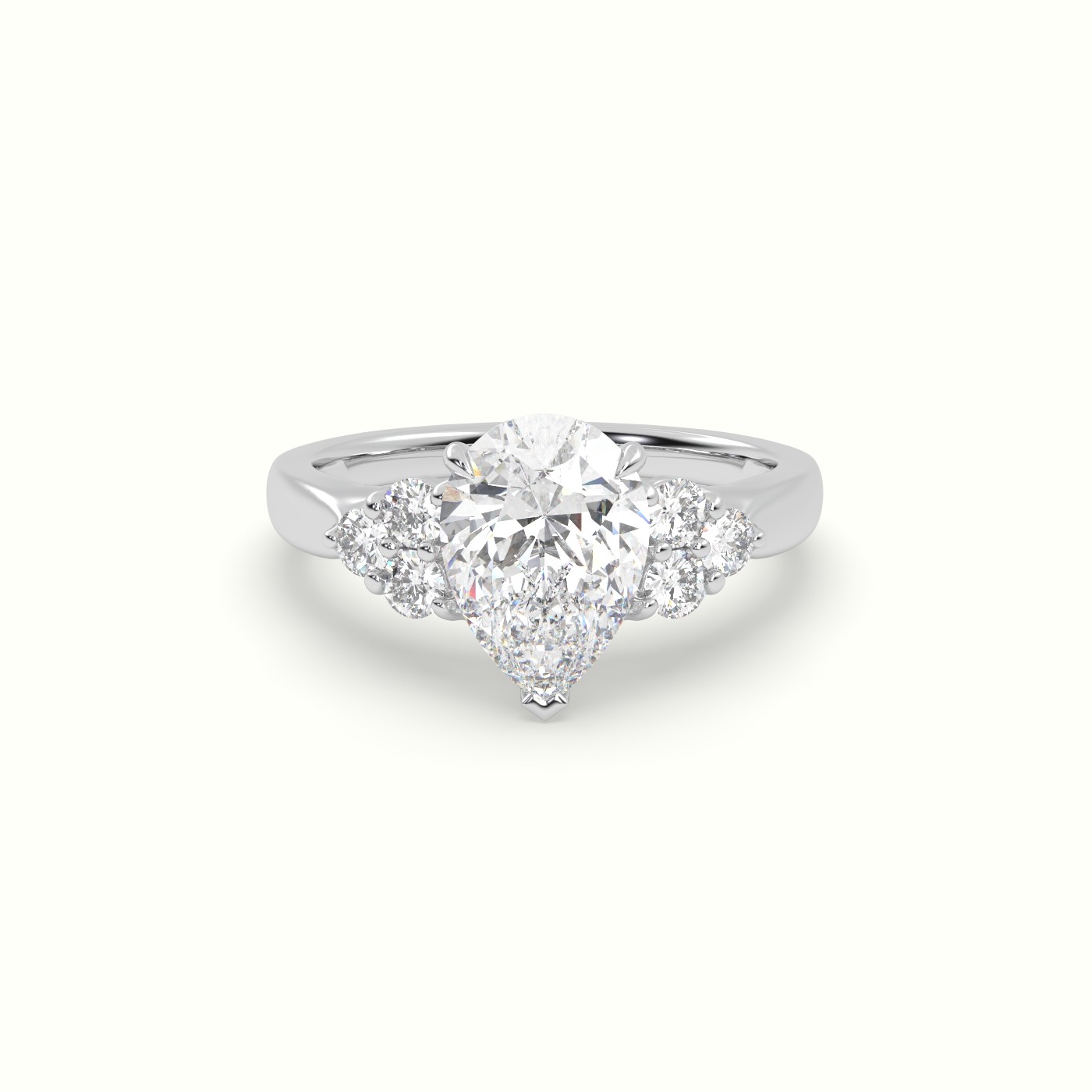 10K White Gold Pear Cut Diamond Side Stone Engagement Ring