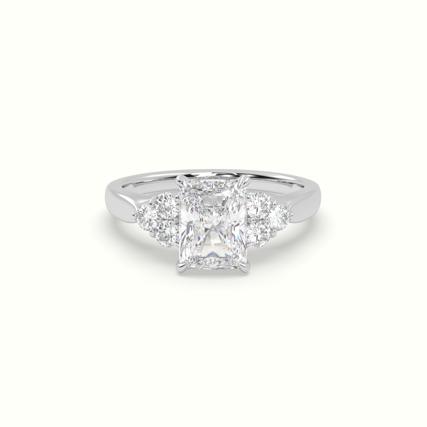 10K White Gold Radiant Cut Diamond Side Stone Engagement Ring