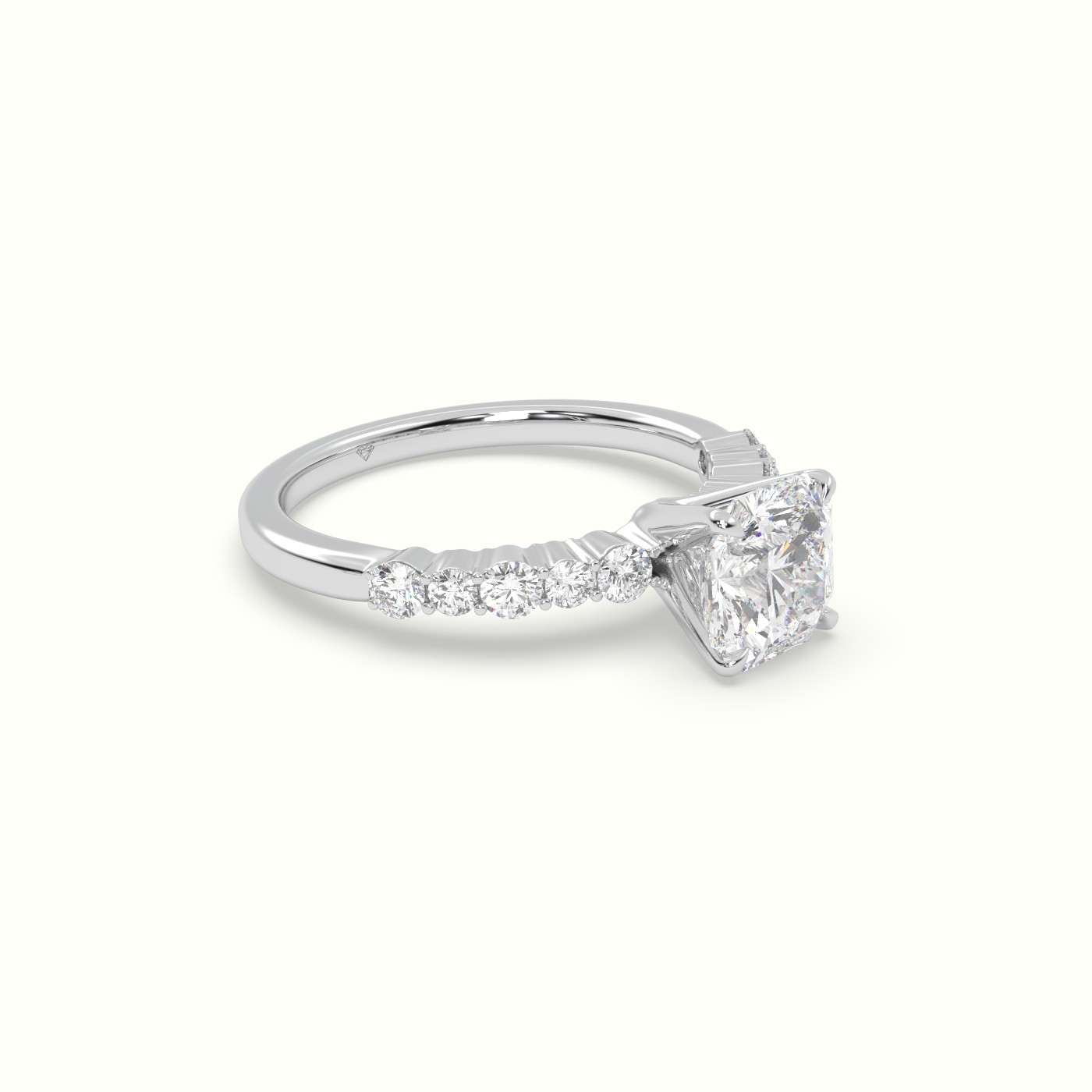 10K White Gold Asscher Cut Diamond Pave Engagement Ring