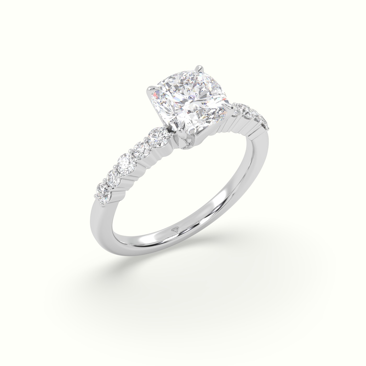 10K White Gold Cushion Cut Diamond Pave Engagement Ring