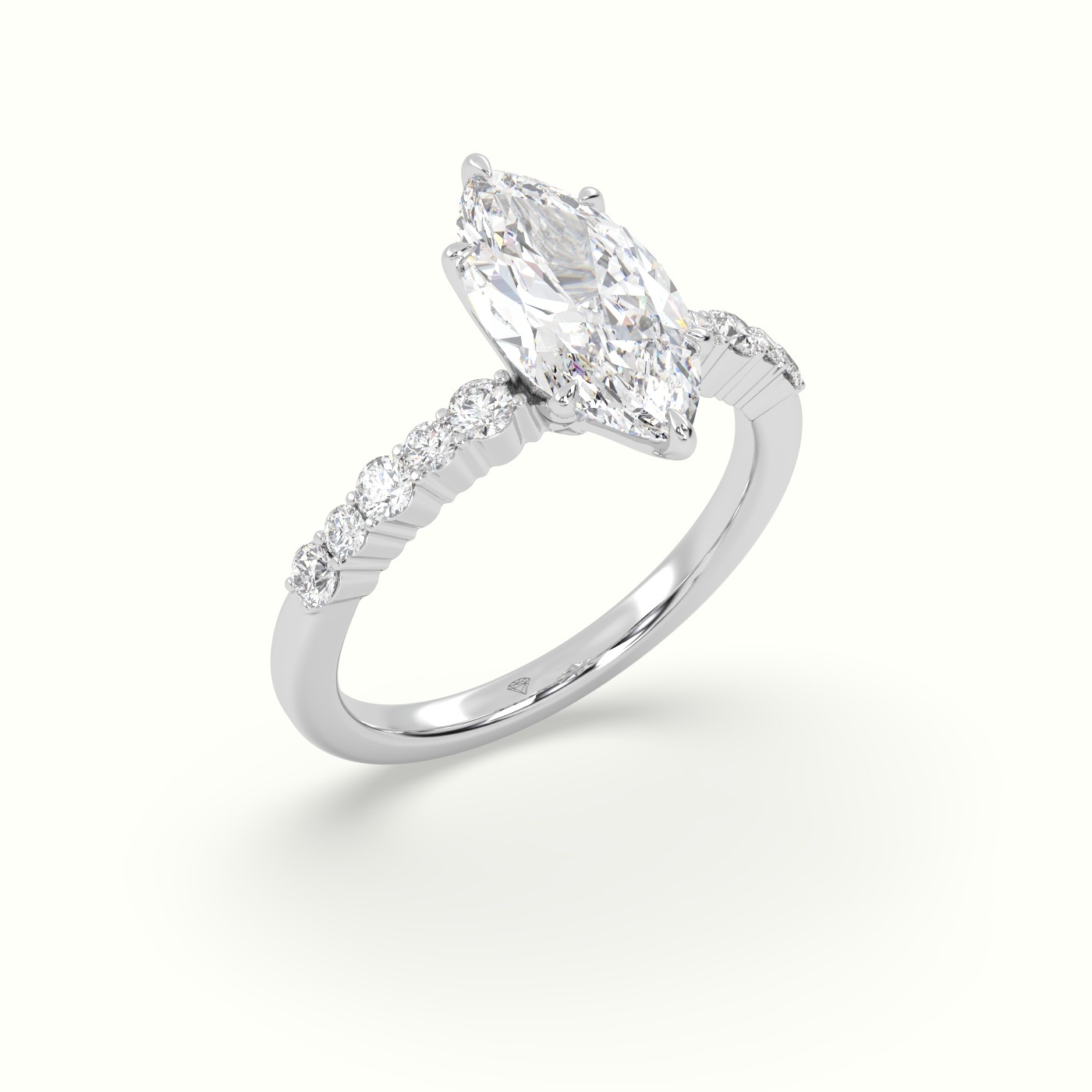 10K White Gold Marquise Cut Diamond Pave Engagement Ring