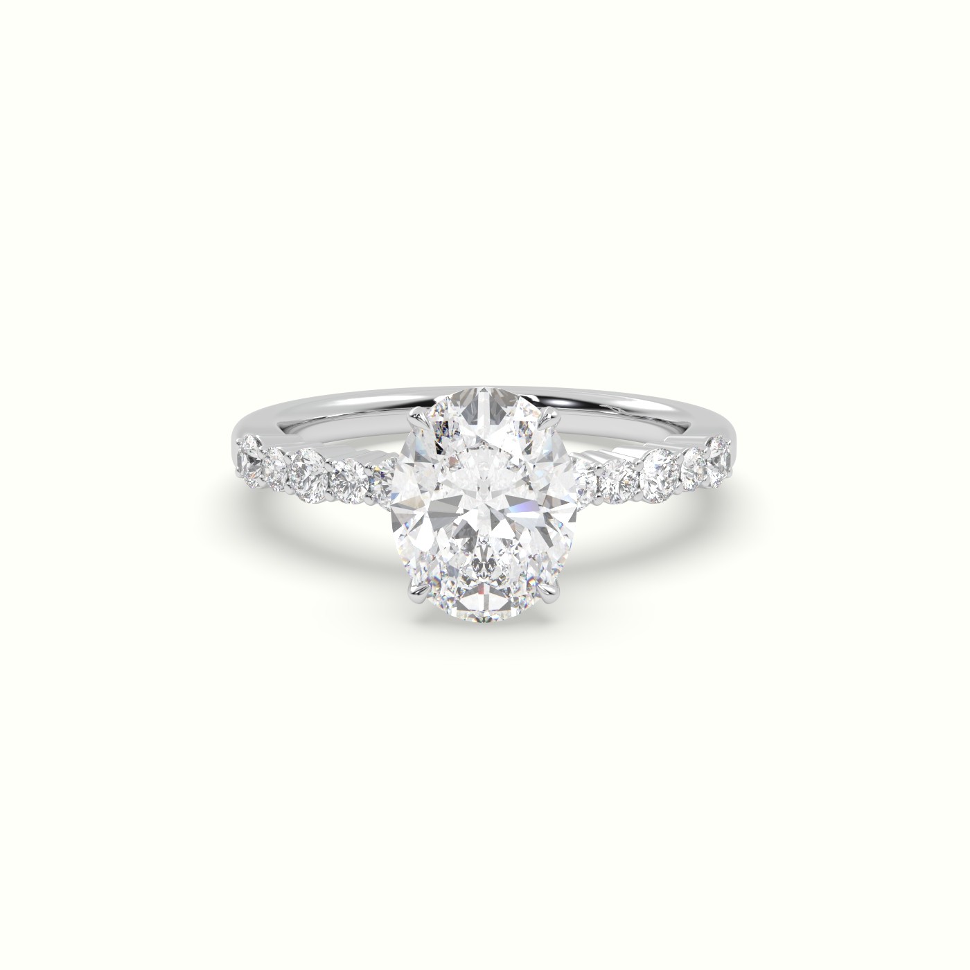 10K White Gold Oval Cut Diamond Pave Engagement Ring