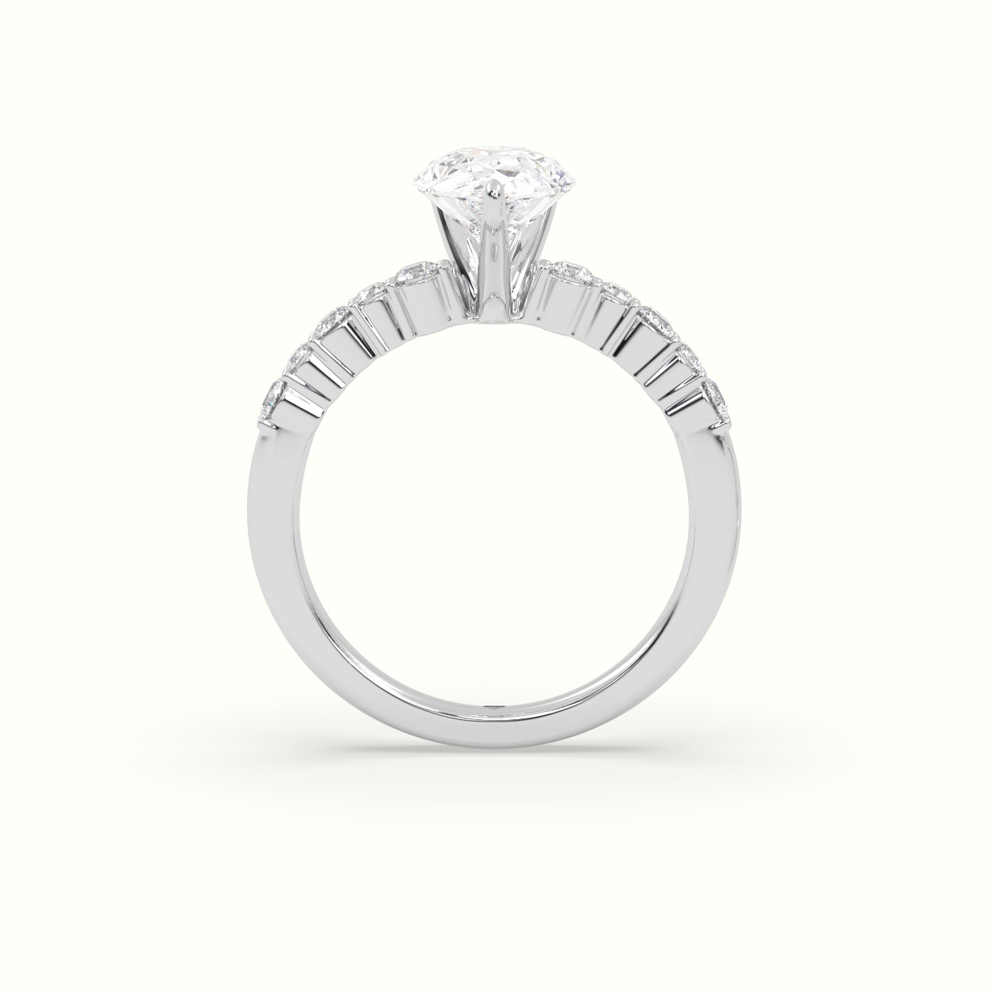 10K White Gold Pear Cut Diamond Pave Engagement Ring