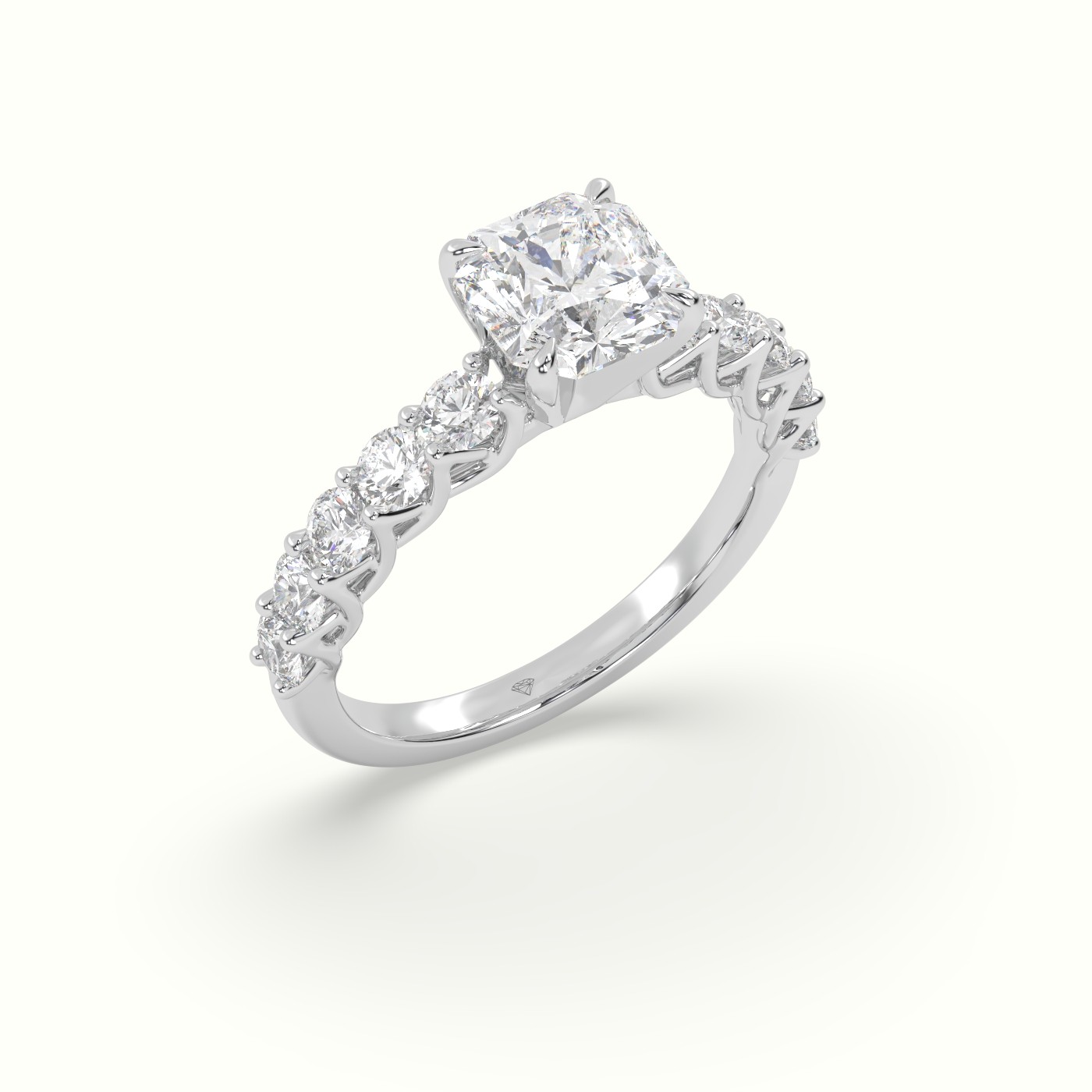10K White Gold Asscher Cut Diamond Engagement Ring With Side Stones