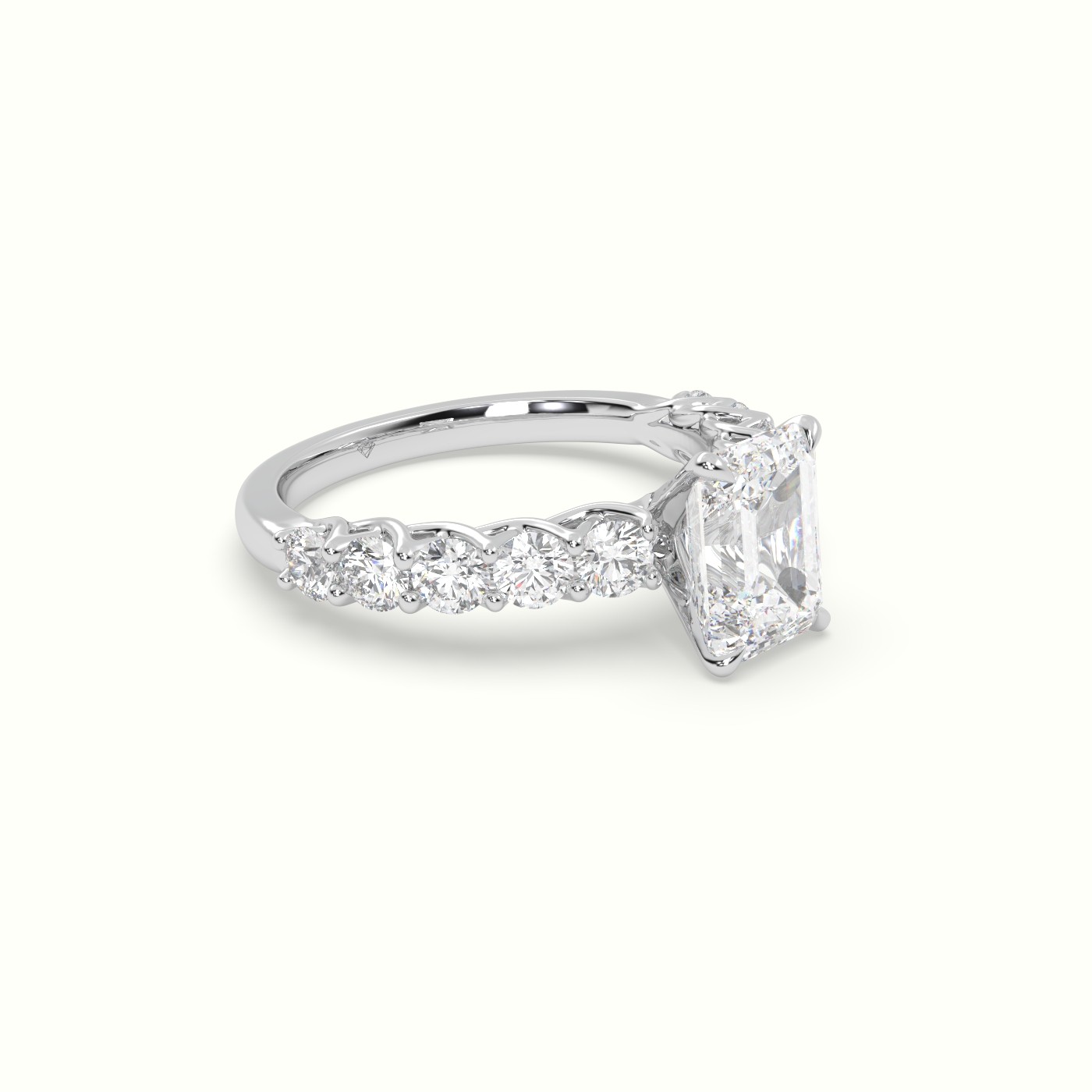 10K White Gold Emerald Cut Diamond Engagement Ring with Side Stones