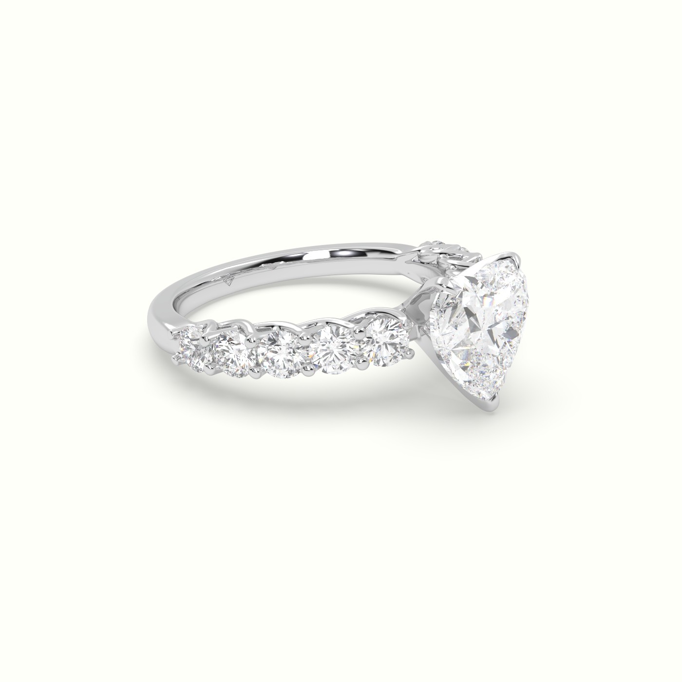 10K White Gold Heart Cut Diamond Engagement Ring with Side Stones