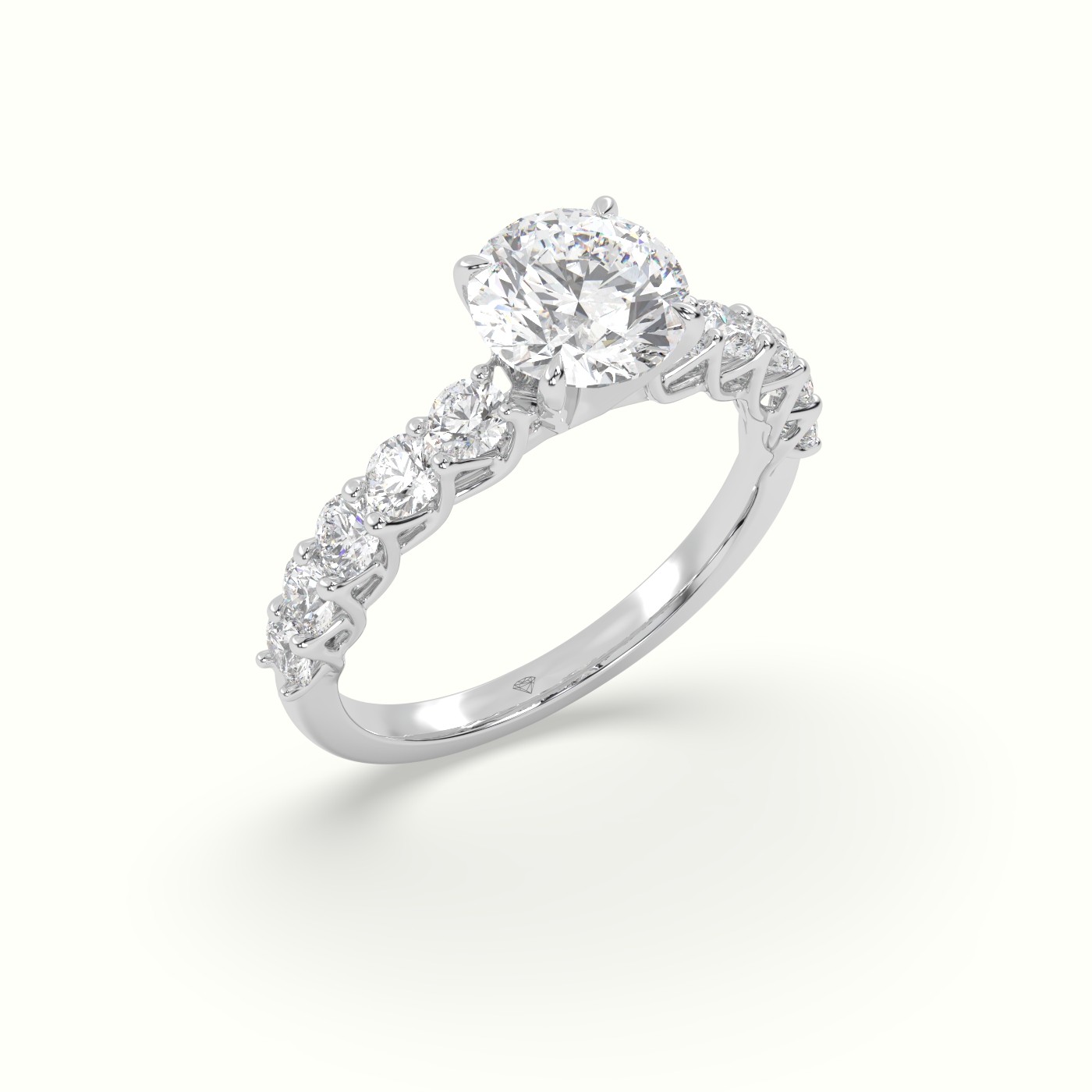 10K White Gold Round Cut Diamond Engagement Ring with Side Stones