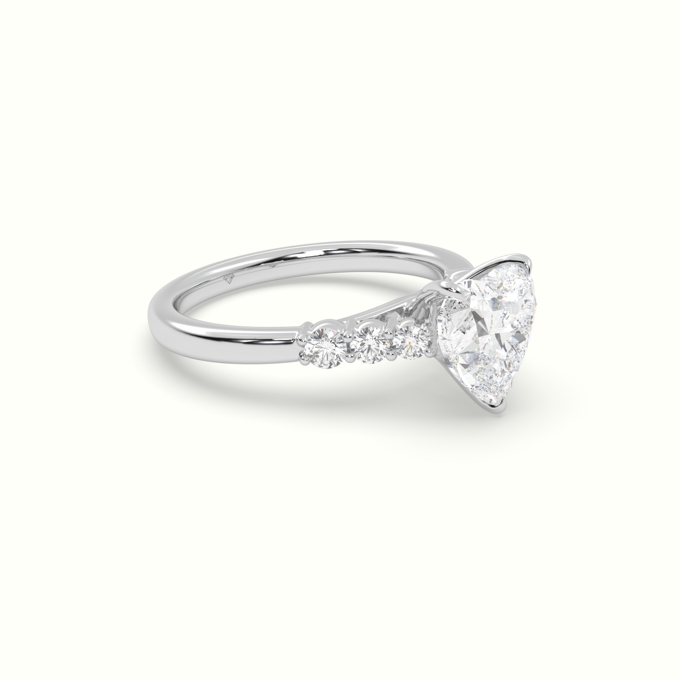 10K White Gold Heart Cut Diamond Engagement Ring with Side Stones