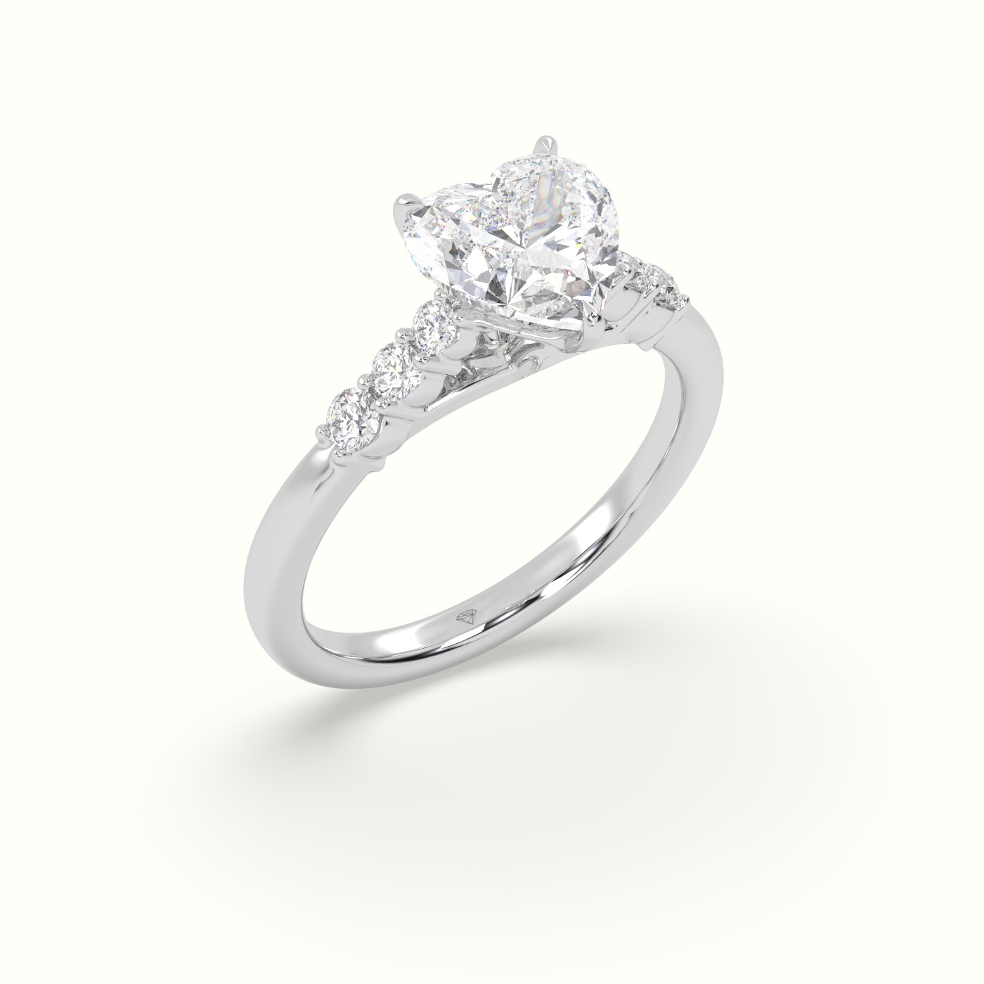 10K White Gold Heart Cut Diamond Engagement Ring with Side Stones
