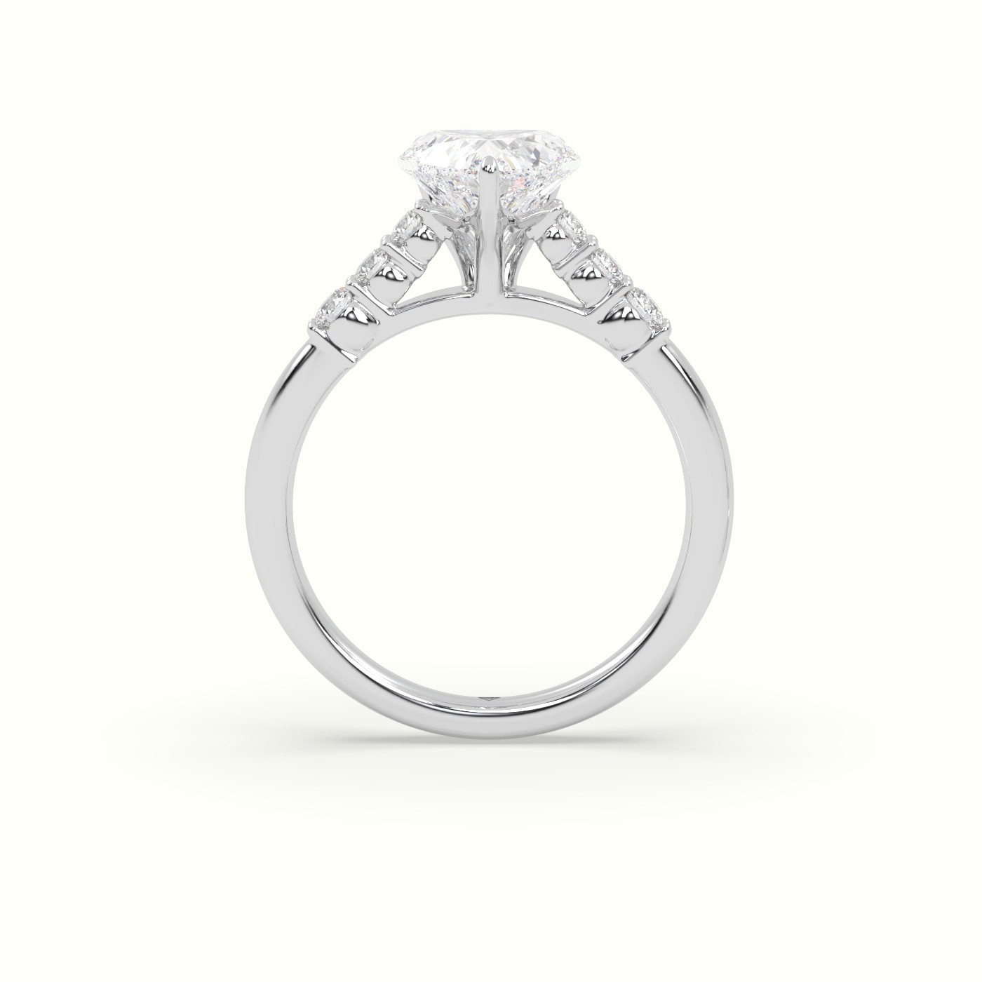 10K White Gold Heart Cut Diamond Engagement Ring with Side Stones