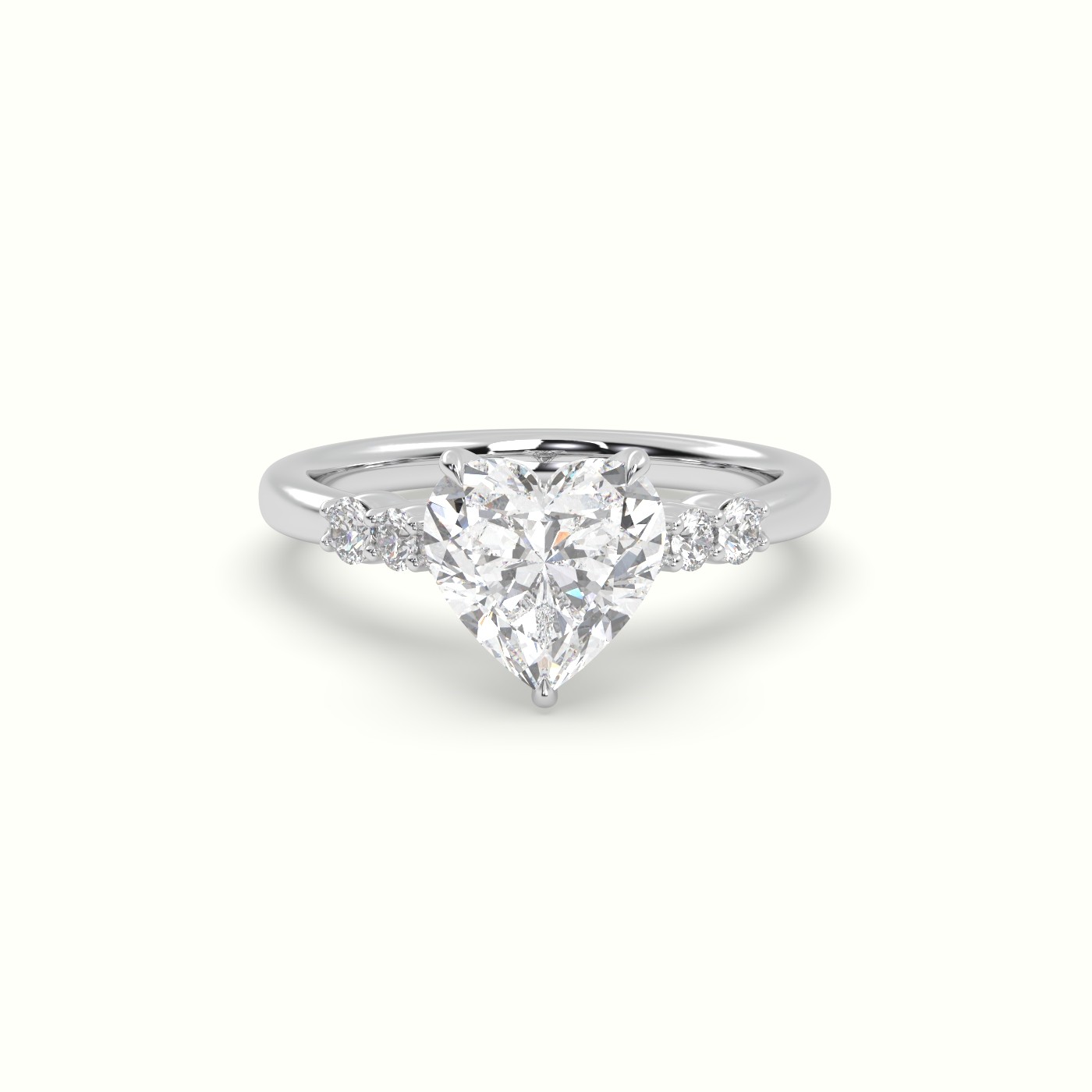 10K White Gold Heart Cut Diamond Engagement Ring with Side Stones