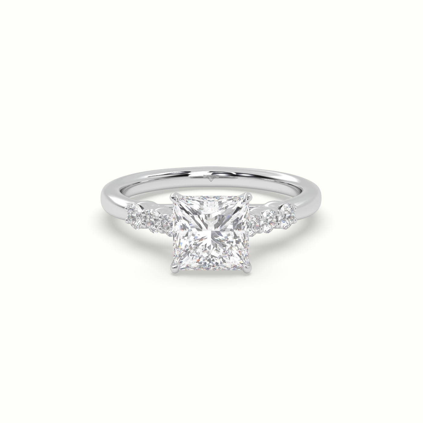 10K White Gold Princess Cut Diamond Engagement Ring with Side Stones