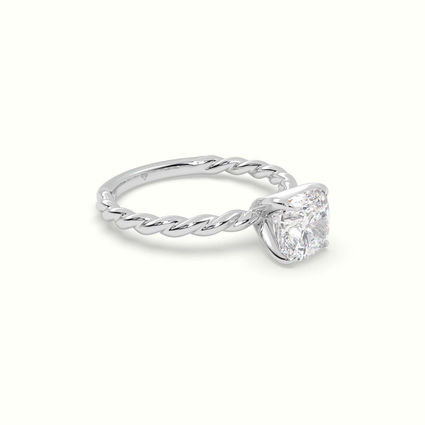 10K White Gold Cushion Cut Diamond Solitaire Engagement Ring