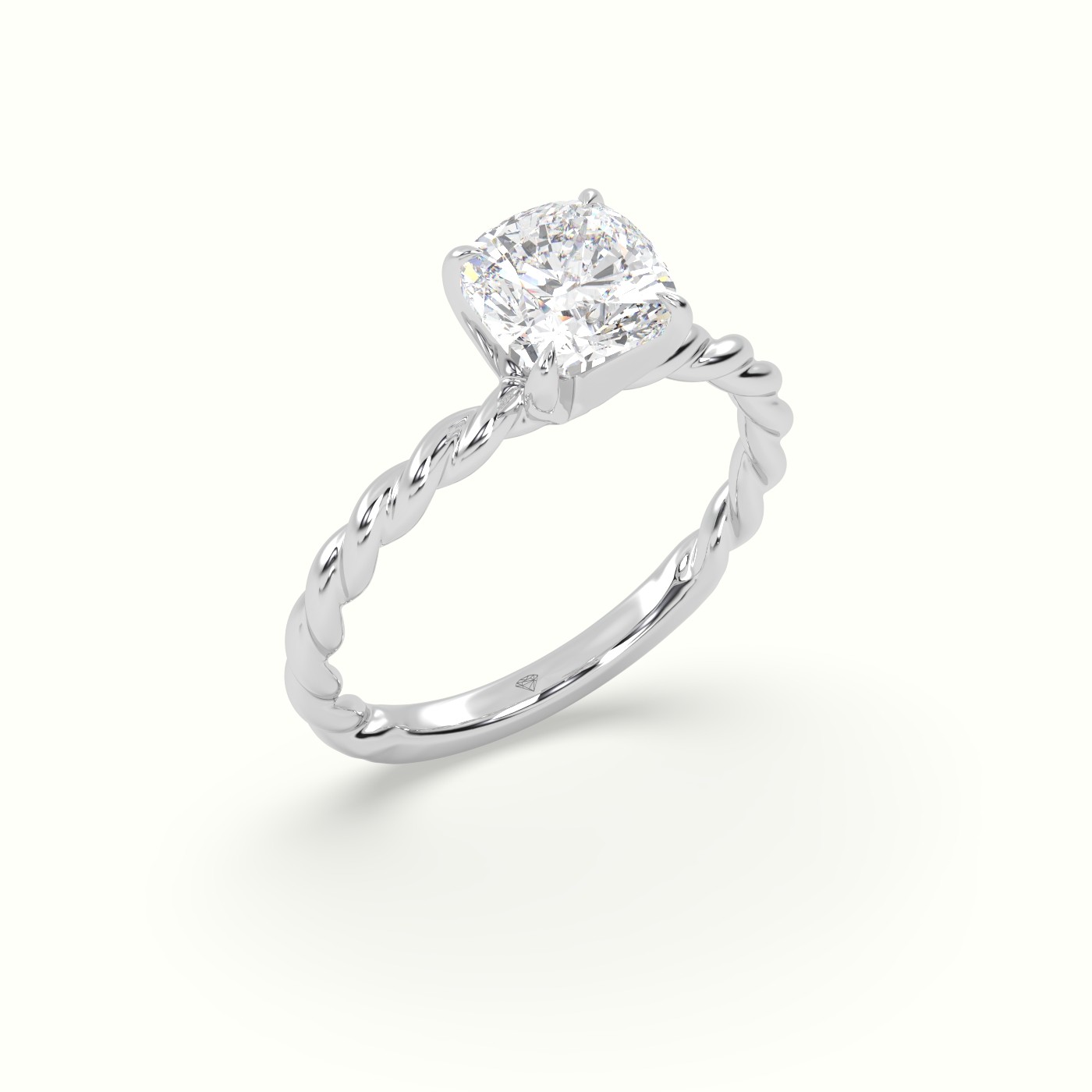 10K White Gold Cushion Cut Diamond Solitaire Engagement Ring