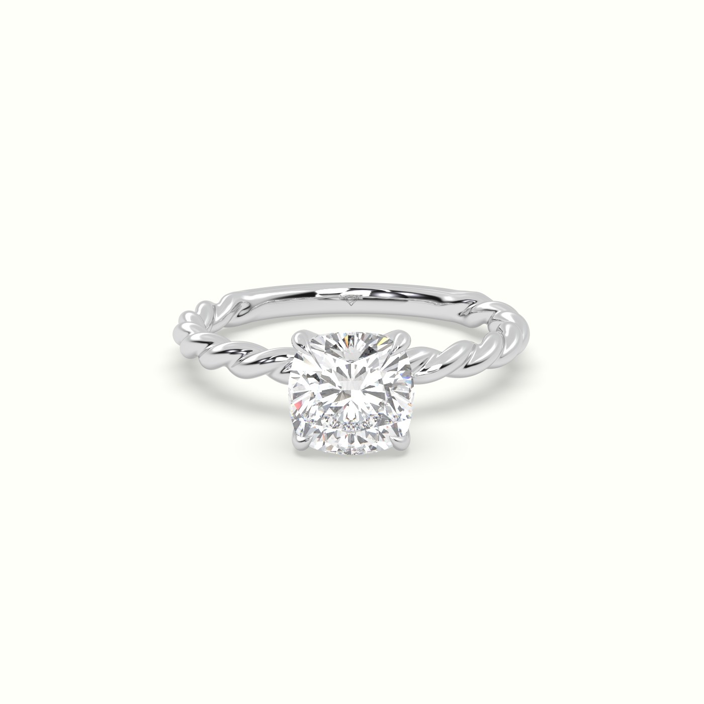 10K White Gold Cushion Cut Diamond Solitaire Engagement Ring