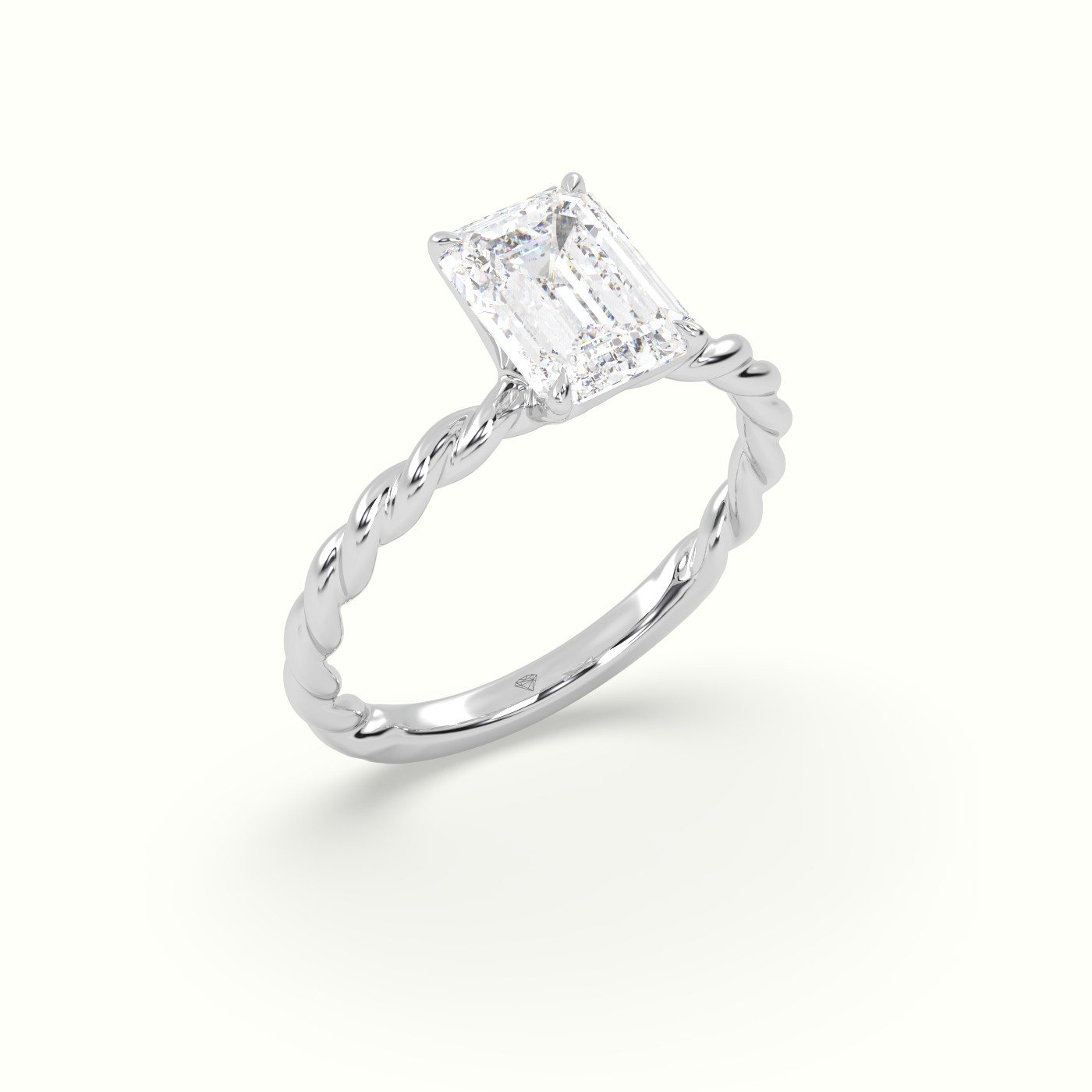 10K White Gold Emerald Cut Diamond Solitaire Engagement Ring